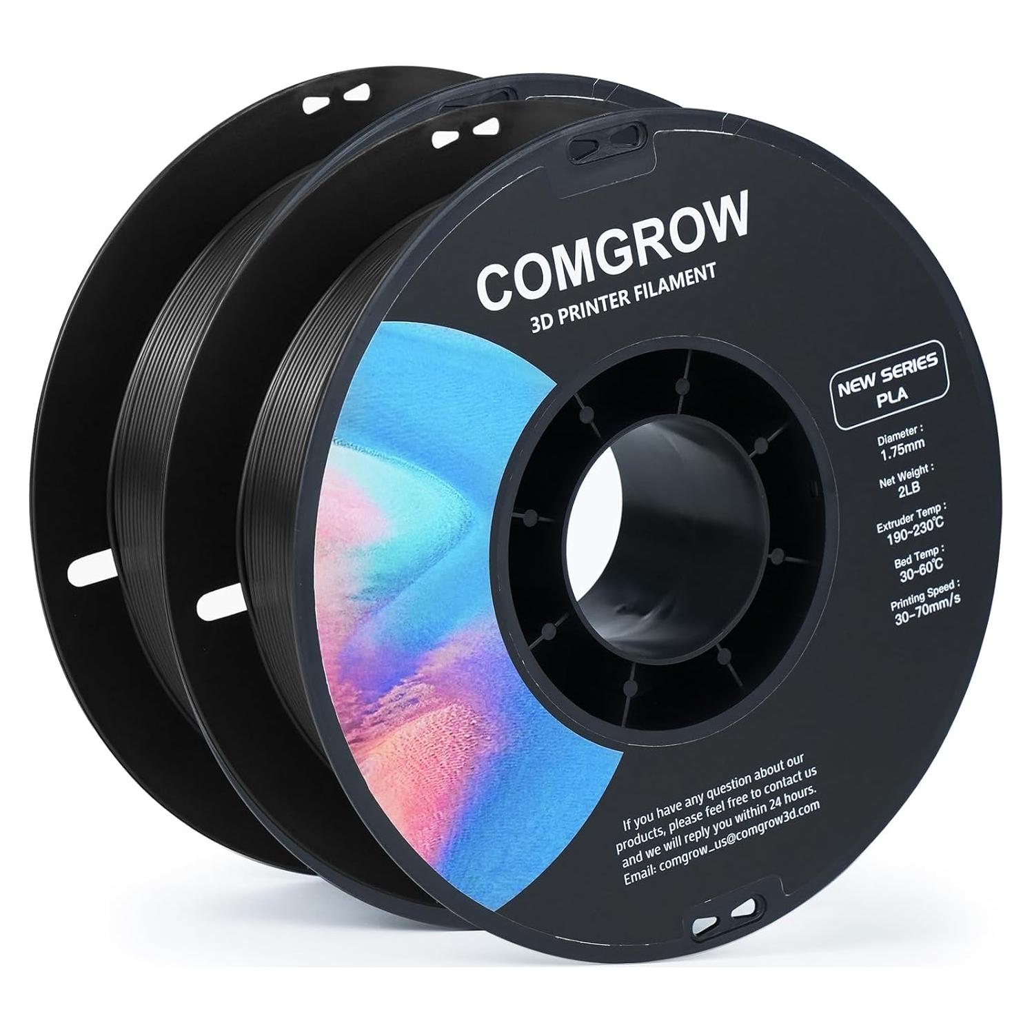 Filamento PLA Comgrow 1.75mm Negro 2 Rollos 0.91kg para Impresora 3D