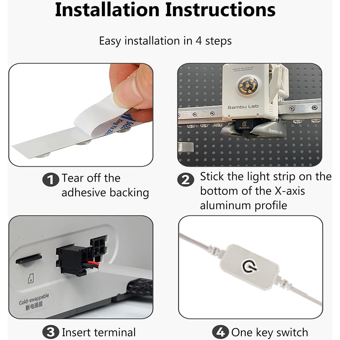 Kit Tira de Luz LED 24V para Impresora 3D Bambu Lab A1