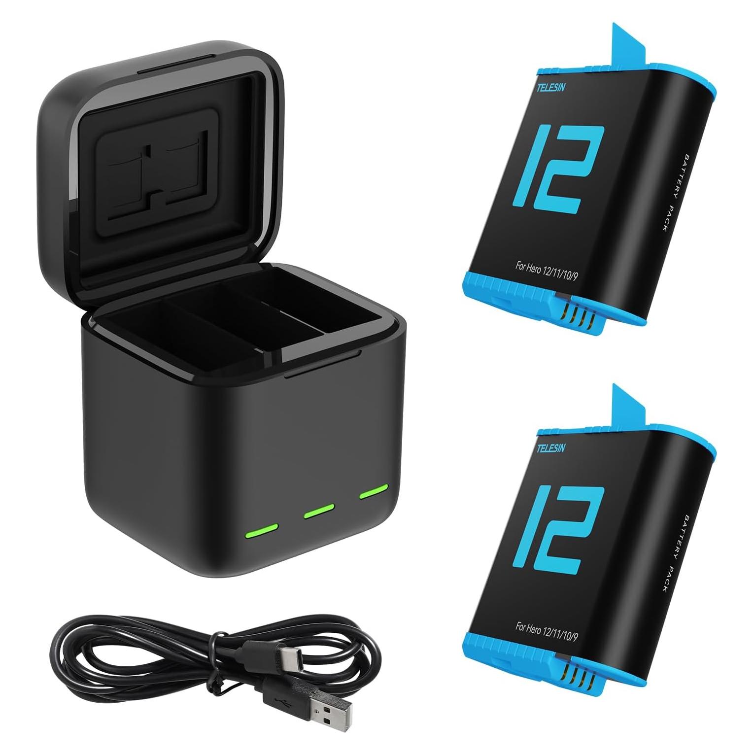 Cargador TELESIN para GoPro Hero 12 11 10 9 + 2 Baterías