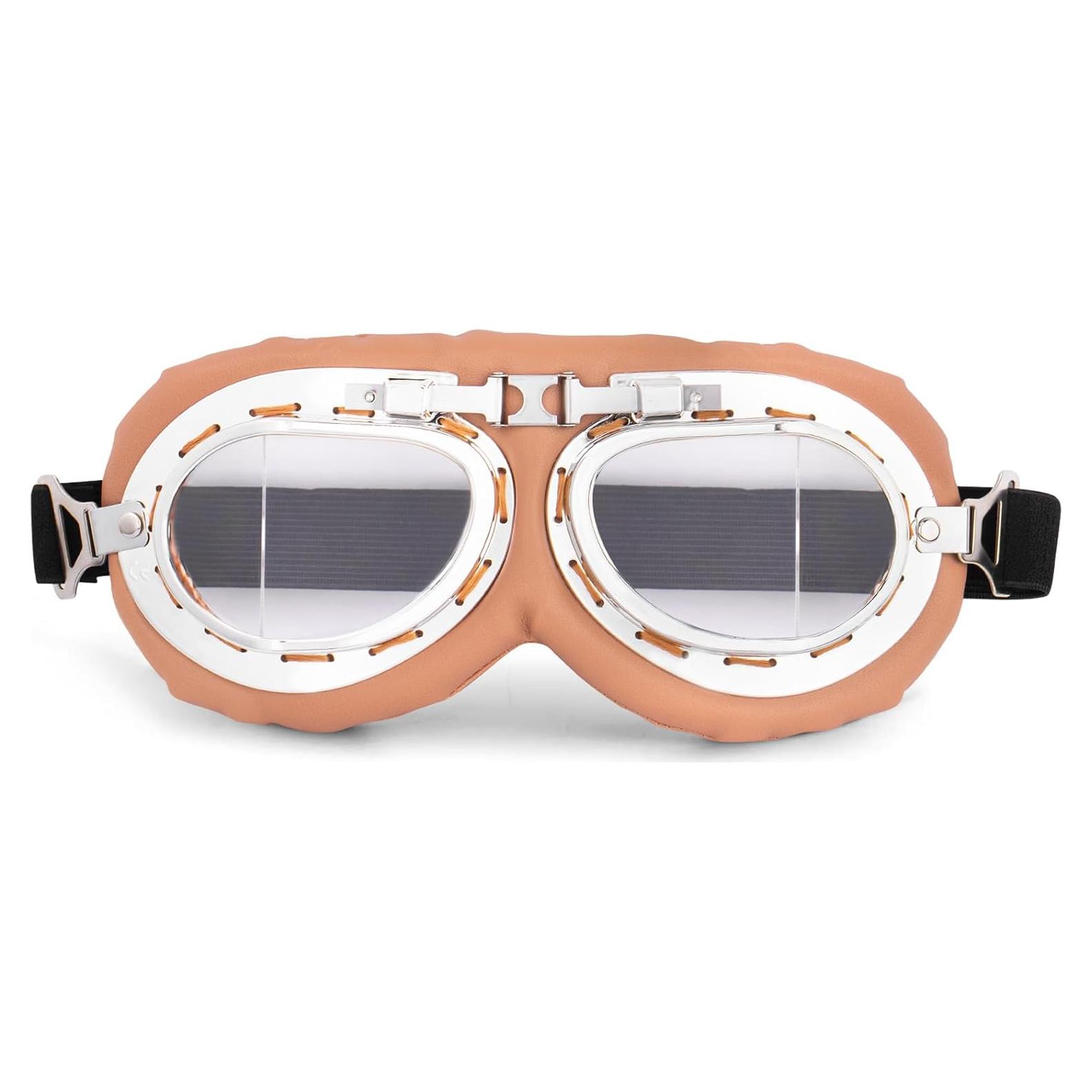 Gafas de Moto Vintage Peicees Marco Plateado Lentes Transparentes