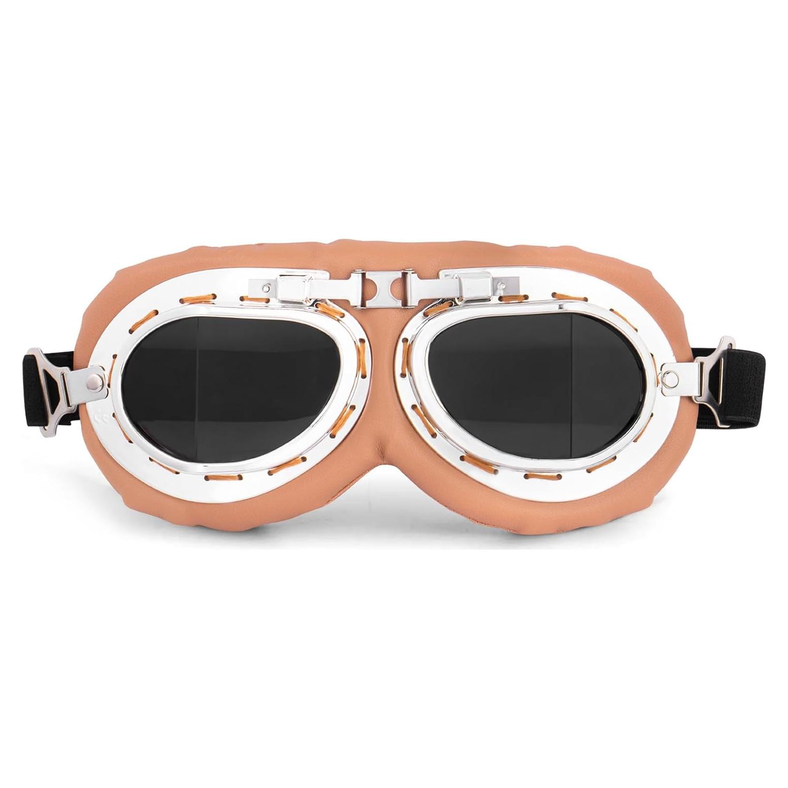 Gafas de Moto Vintage Peicees Marco Plateado Lentes Ahumados