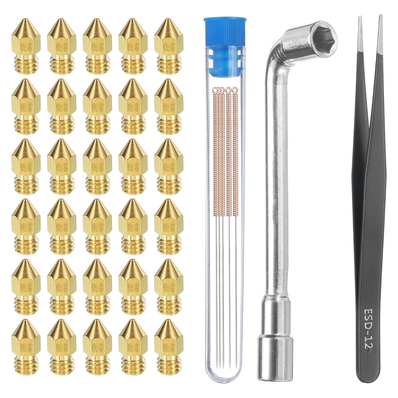 Kit de Boquillas 3D uxcell 30pcs 0.8mm + Agujas de Limpieza