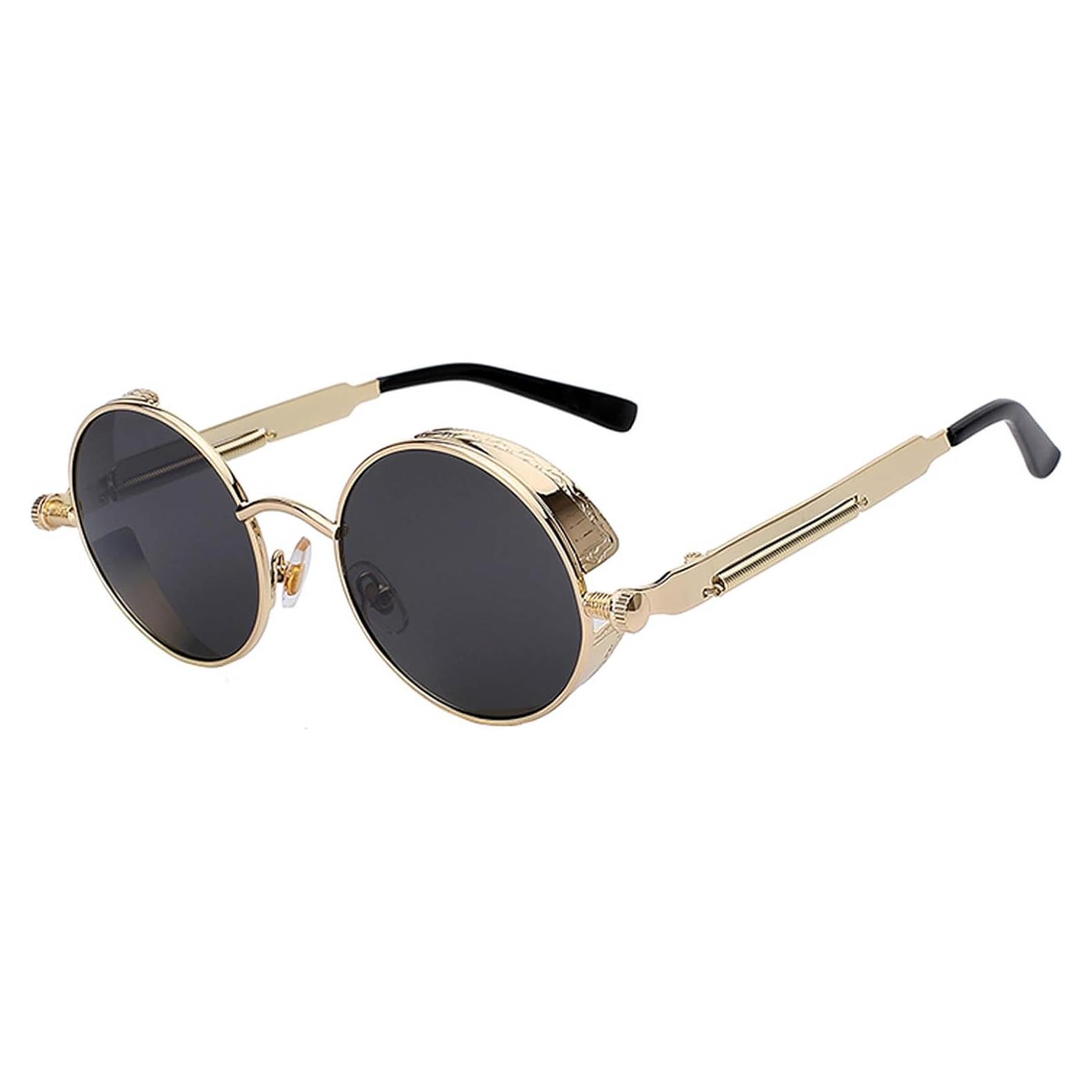 Gafas de sol redondas de metal gótico UV400 doradas