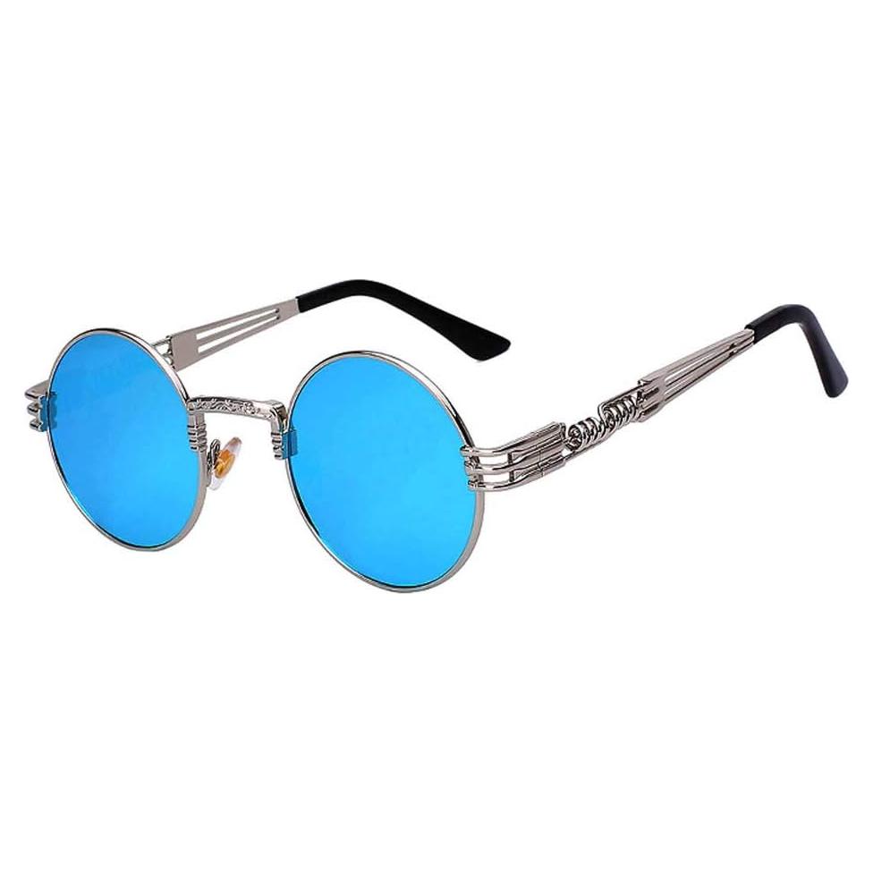 Gafas de sol redondas Steampunk Metal UV400 Plata Espejo