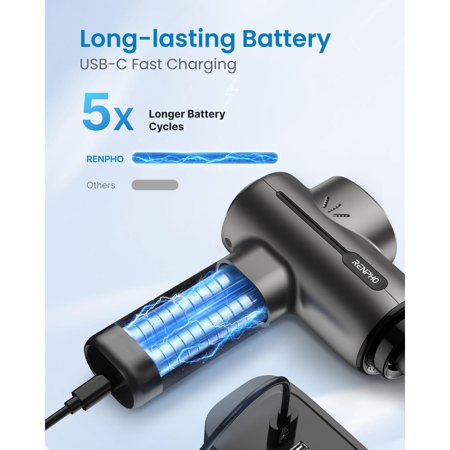 Pistola de Masaje RENPHO RP-GM171-N1 Portátil 5 Velocidades