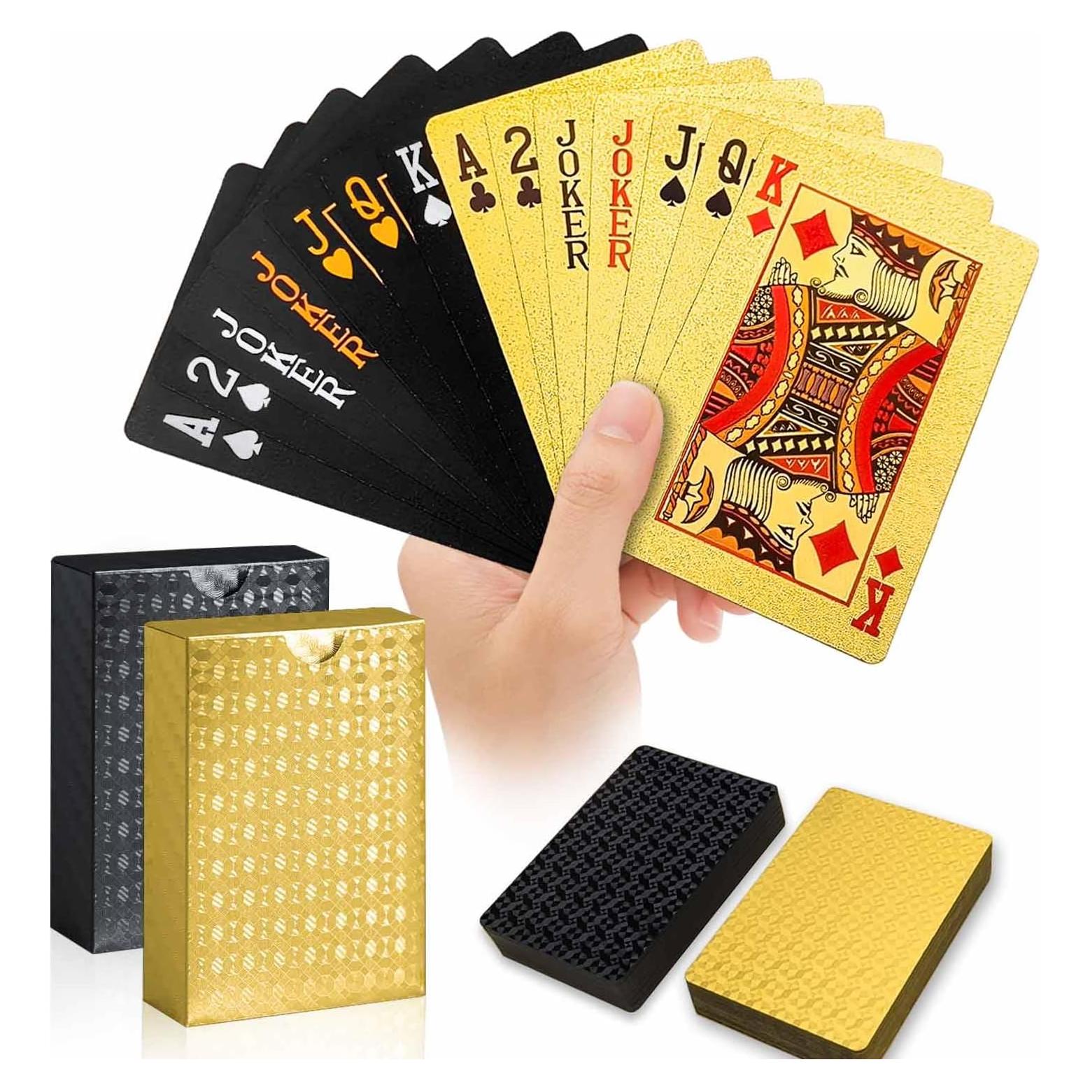 Paquete de 2 Barajas de Cartas Impermeables JWENUPDE - Dorado y Negro