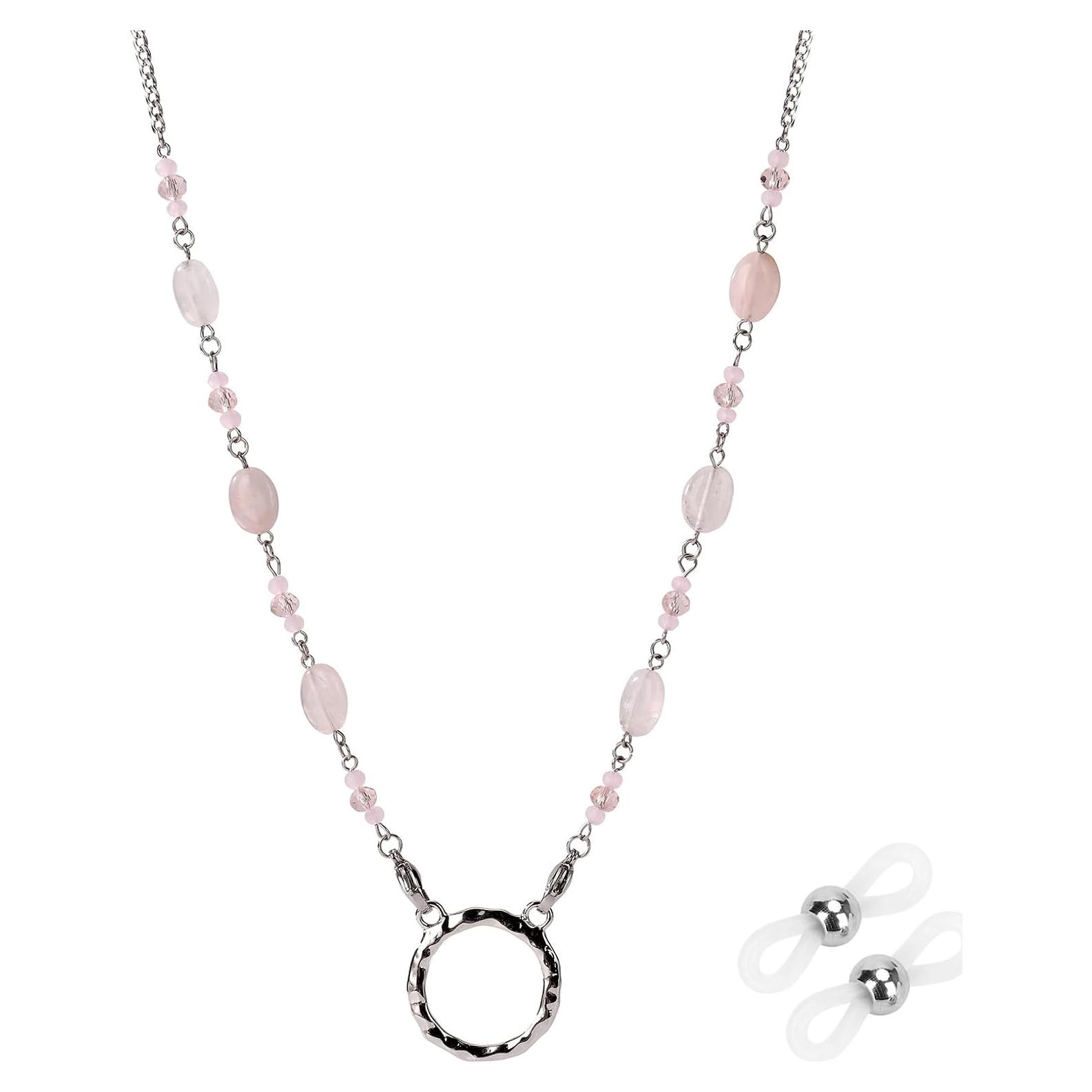 Cadena para Gafas HD-12 de Acero Inoxidable con Ágata Rosa