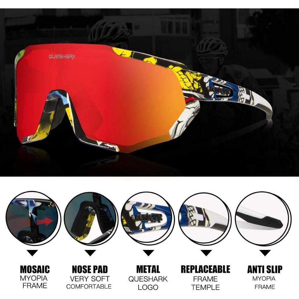 Gafas de Ciclismo Queshark con 3 Lentes Polarizadas