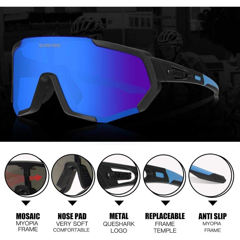 Gafas de Ciclismo Queshark con 3 Lentes Polarizadas