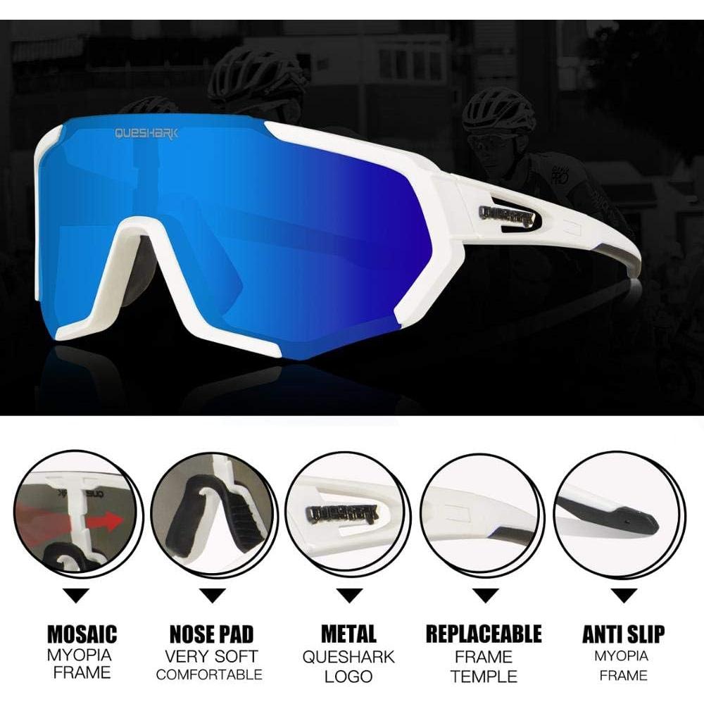Gafas de Ciclismo Queshark con 3 Lentes Polarizadas UV400