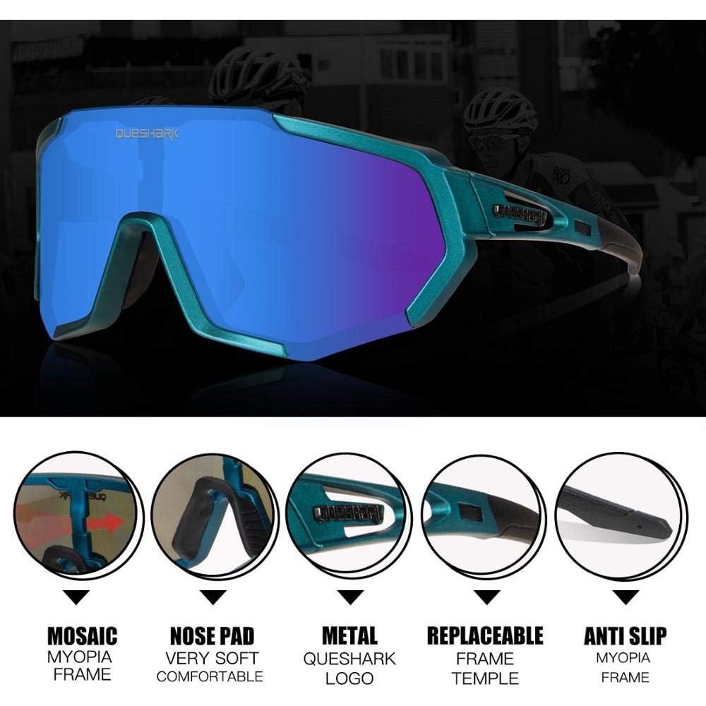Gafas de Ciclismo Queshark con 3 Lentes Polarizadas