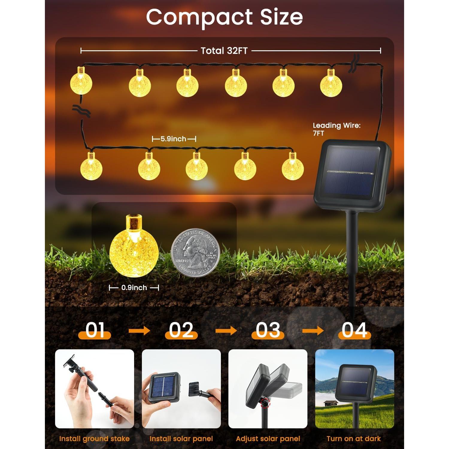 Luz Solar de Cadena LORRYTE 2 Pack 100 LED 19.5m Blanco Cálido