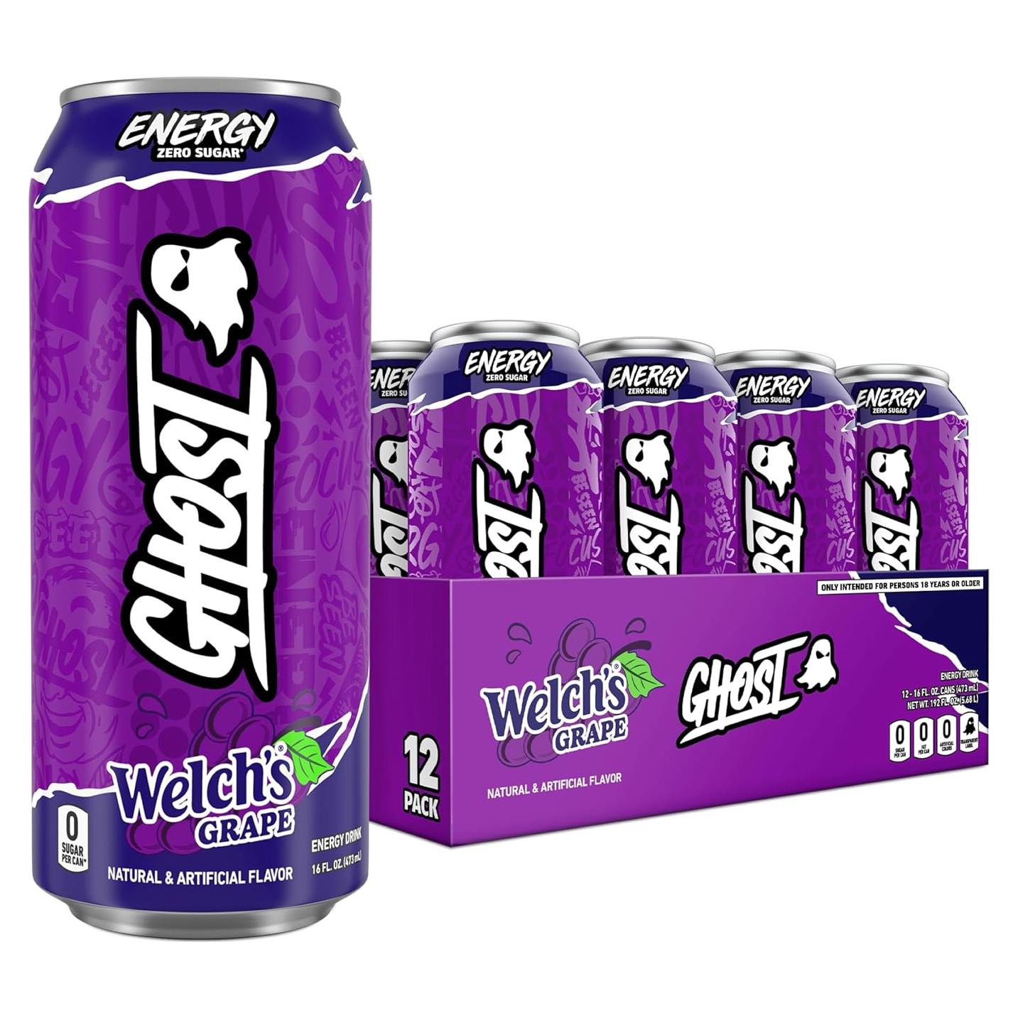 GHOST Bebida Energética Uva Welch's - Paquete 12 Latas 473ml
