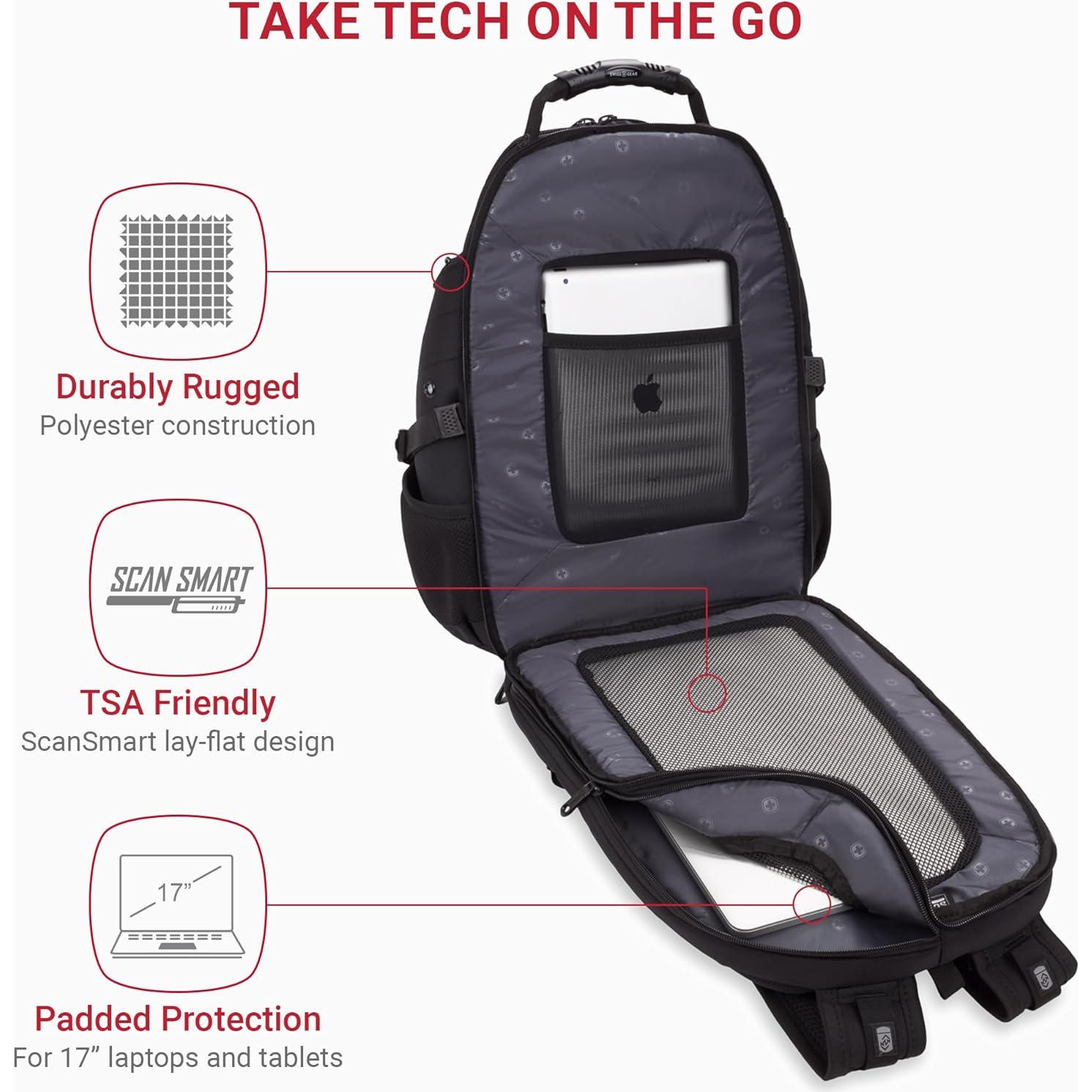 Mochila para Laptop SwissGear 1900 ScanSmart 17" Negra - RFID