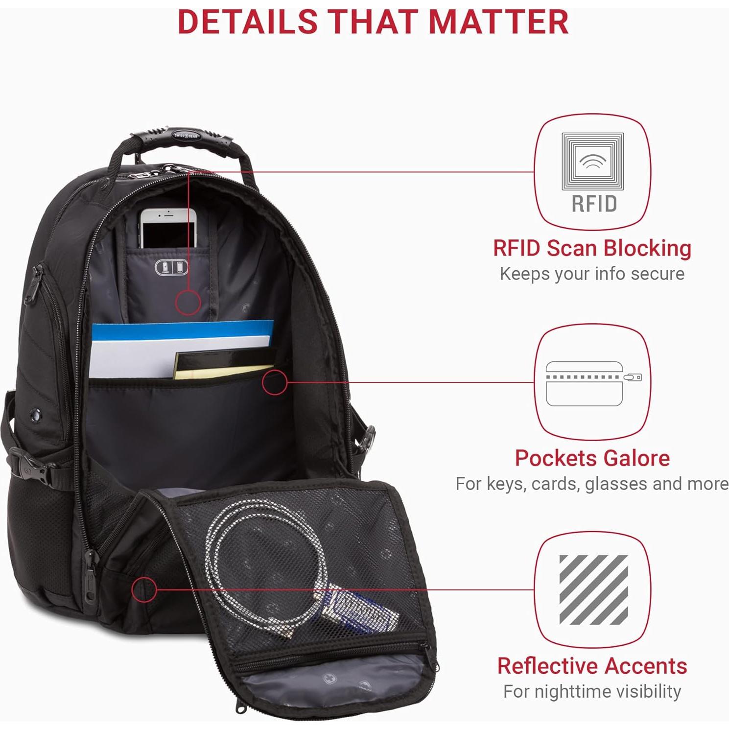 Mochila para Laptop SwissGear 1900 ScanSmart 17" Negra - RFID