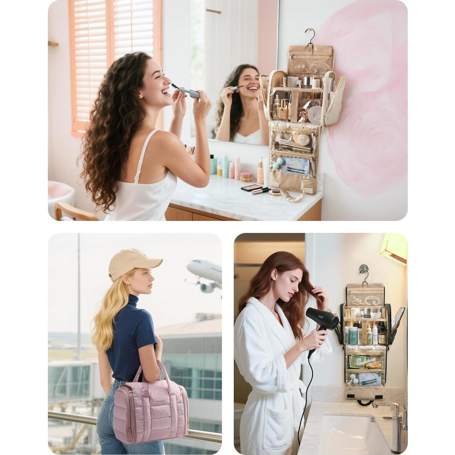 Bolsa de Maquillaje de Viaje BAGSMART Camello Grande 28x18x23cm