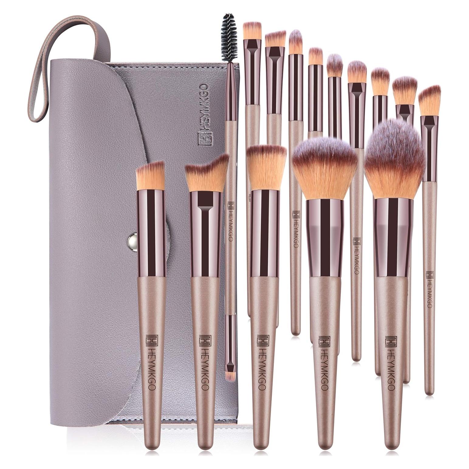 Juego de Brochas de Maquillaje HEYMKGO 15PCS Champagne Gold
