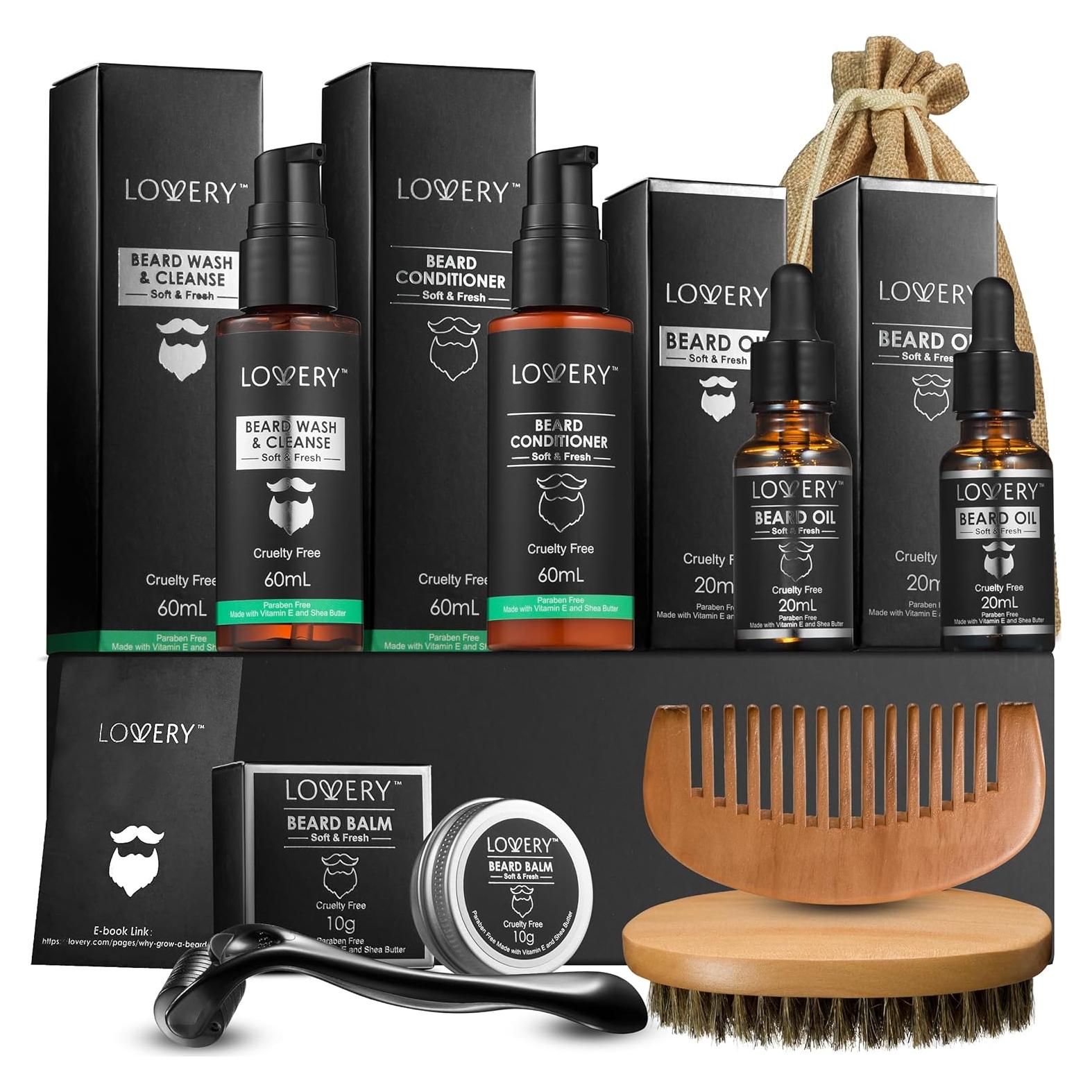 Kit de Cuidado de Barba Lovery 12 Piezas con Aceite y Jabón