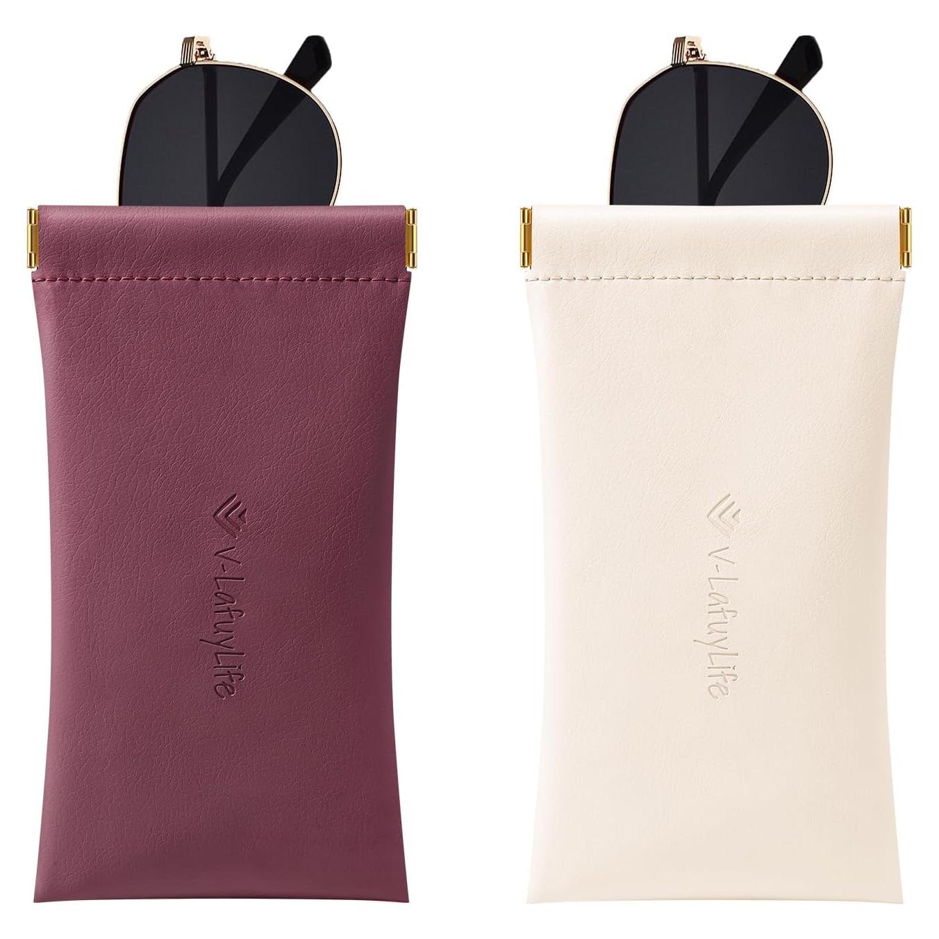 Estuche para Gafas Suave 2 Pack - Cuero PU Beige y Marrón