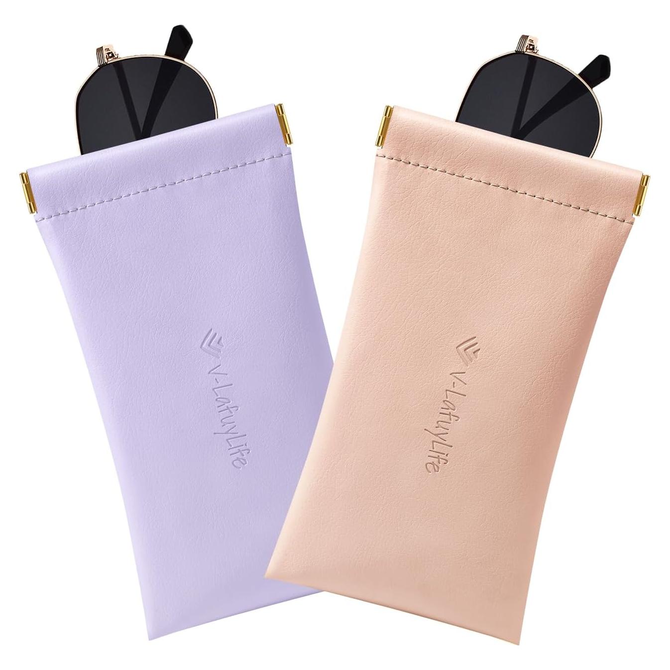 Estuche para Gafas Suave 2 Pack - Cuero Rosa y Púrpura