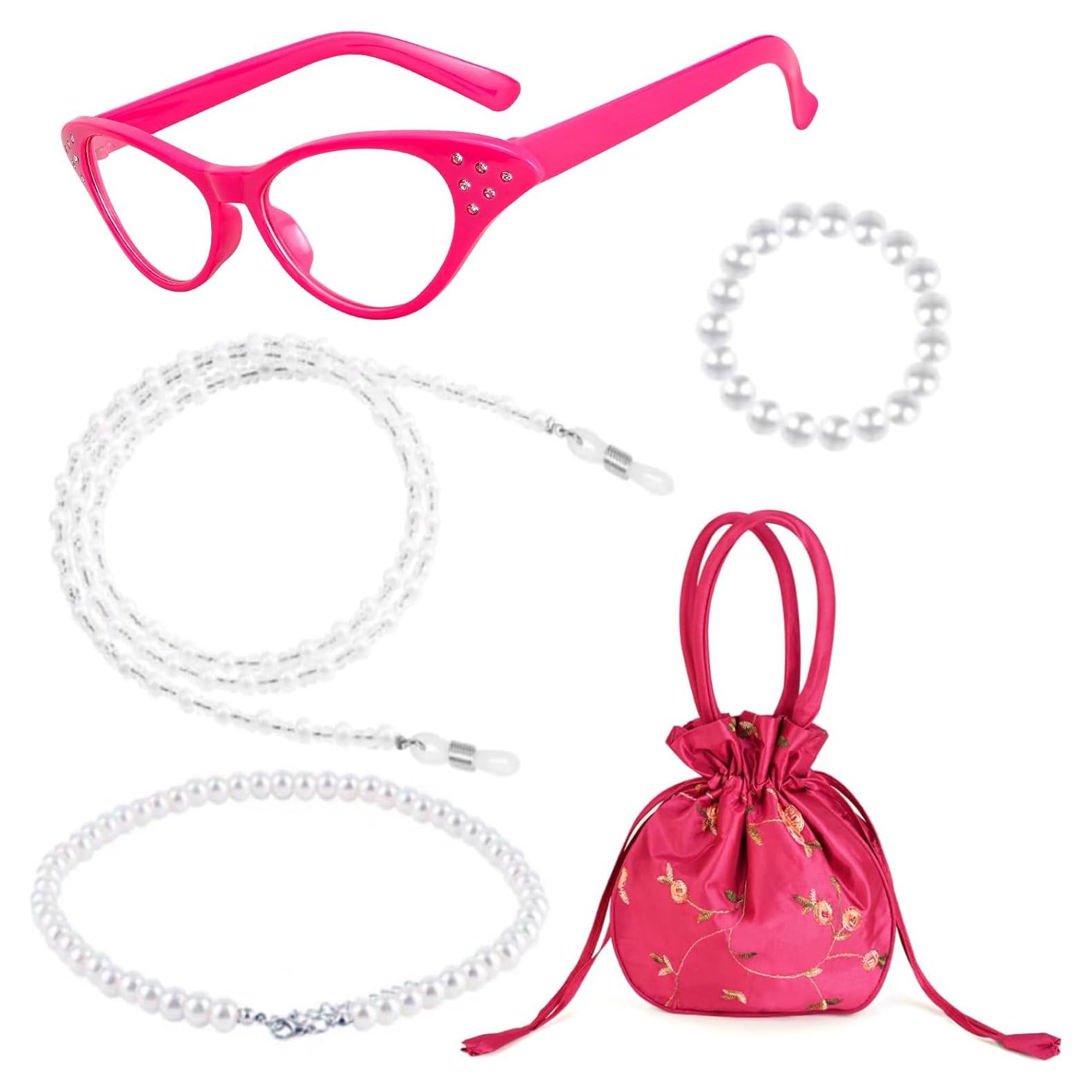 Disfraz de Anciana 5 Piezas con Gafas y Accesorios