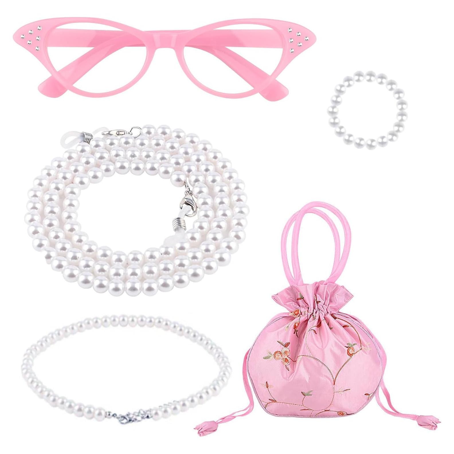 Disfraz de Anciana 5 PZS Gafas Collar Pulsera para Mujeres