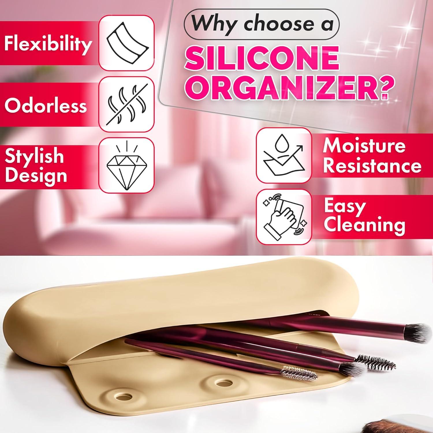 Soporte de Brochas de Maquillaje KETAR Silicona Beige 21.1 cm