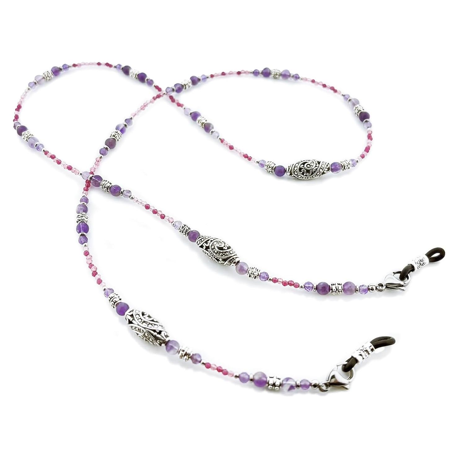 Cadena de Gafas Boho Amatista con Perlas y Ajuste Antideslizante