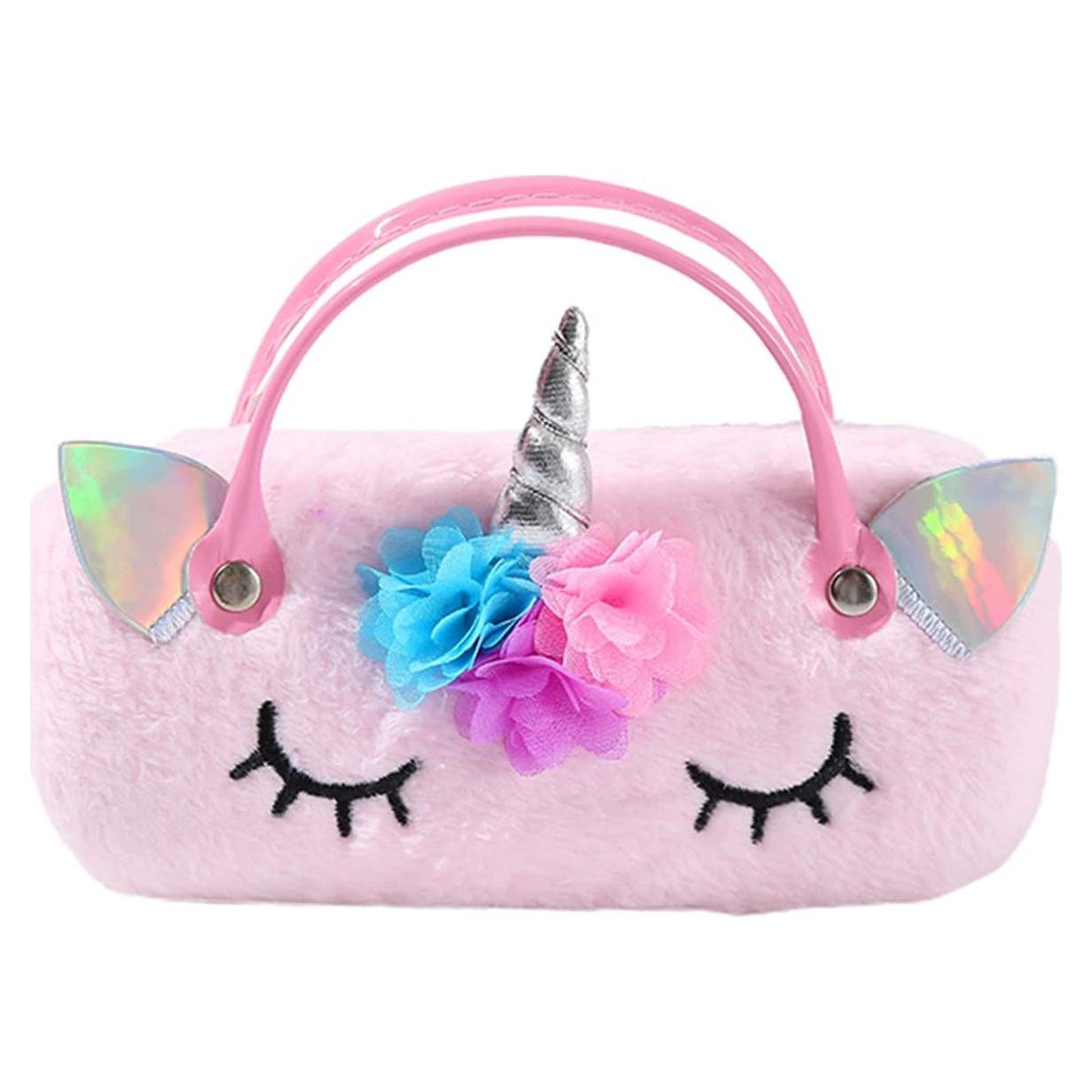 Estuche Duro para Gafas de Peluche Rosa - 16x7x4 cm