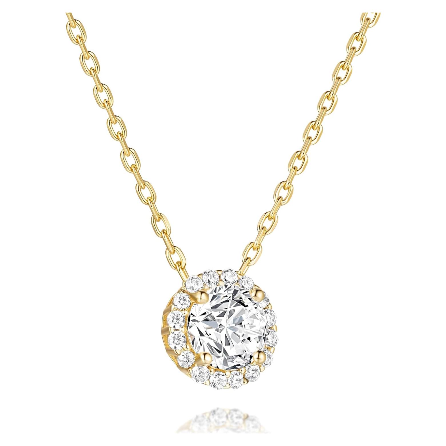 Collar de oro 14K para mujer con cristal 1.5 quilates CZ