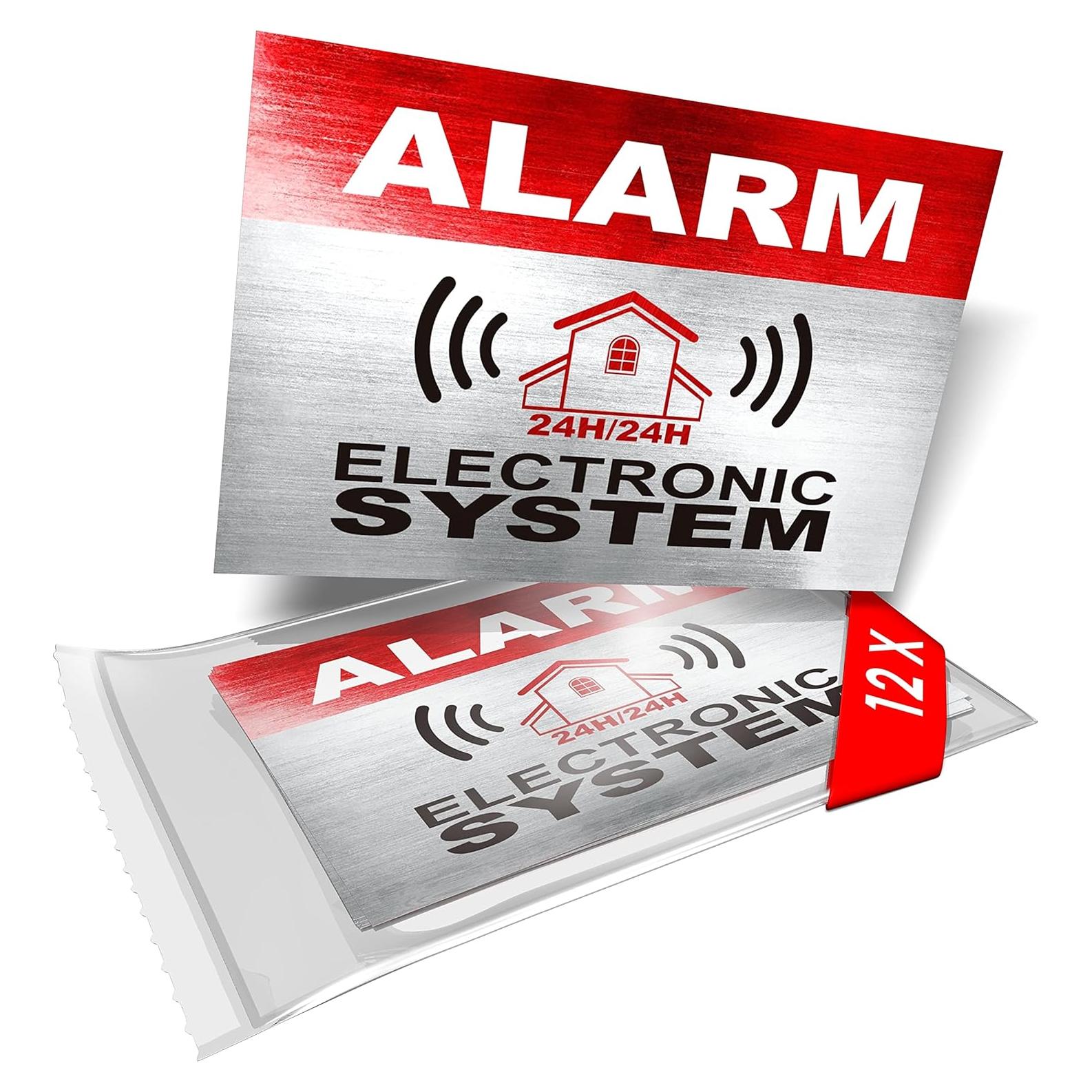 12 Etiquetas de Alarma de Seguridad Imaggge - Resistente a la Intemperie - 8,5 x 5,5 cm