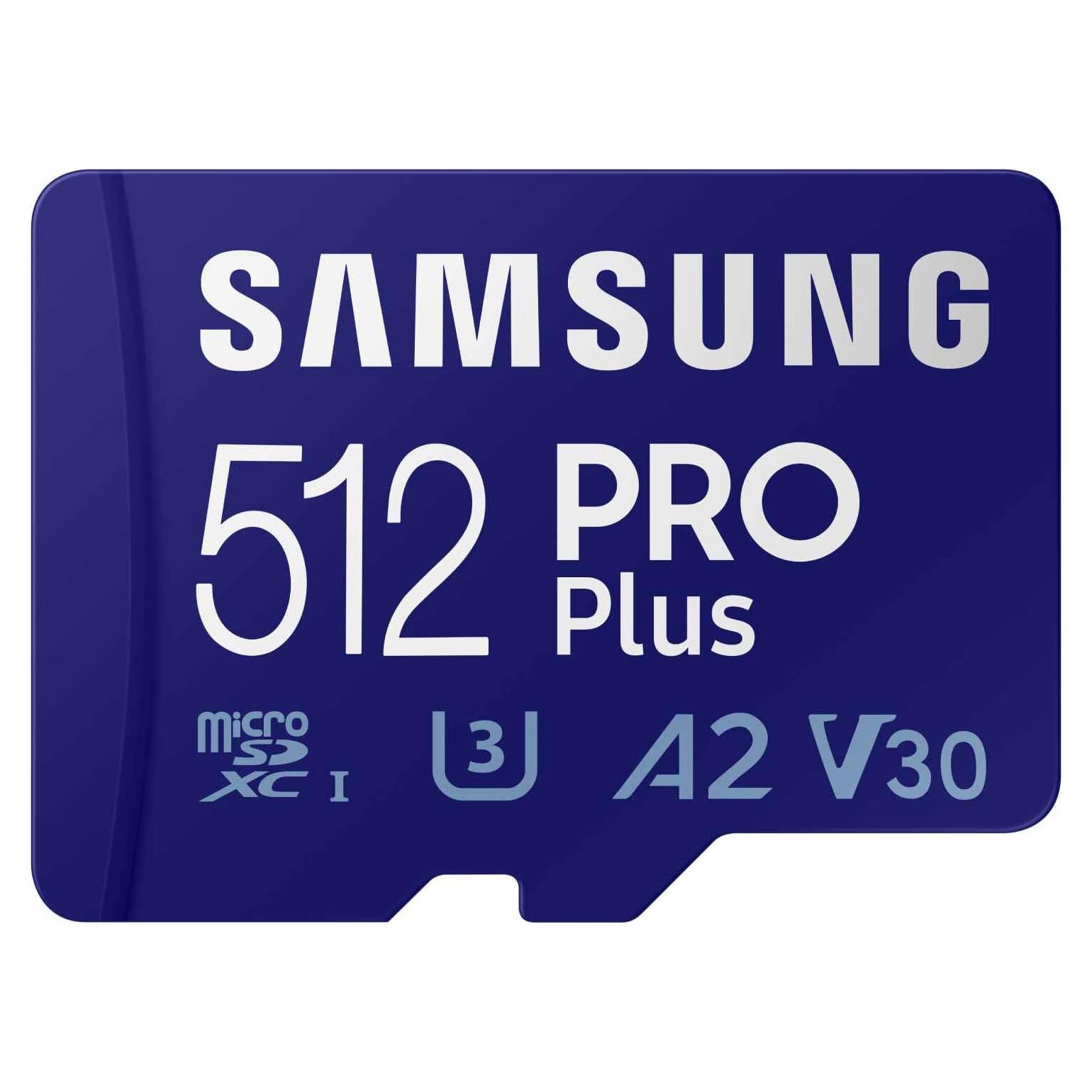 PRO Plus microSD Memory Card + Adapter, 512GB microSDXC, Up to 180 MB/s, Full HD & 4K UHD, UHS I, C10, U3, V30, A2, for Android Smartphones, Tablets, GoPRO, and DJI Drone (MB MD512SA/AM)