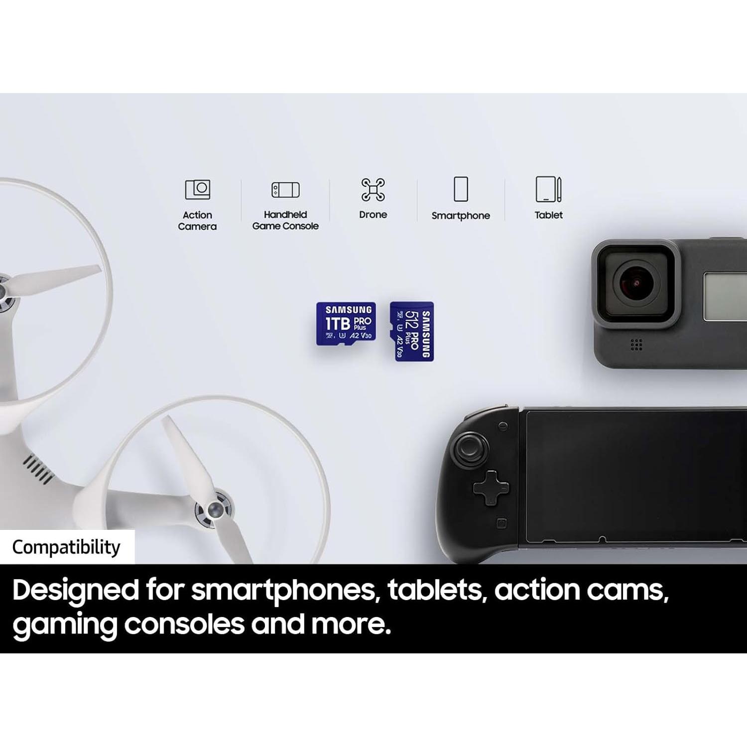 PRO Plus microSD Memory Card + Adapter, 512GB microSDXC, Up to 180 MB/s, Full HD & 4K UHD, UHS I, C10, U3, V30, A2, for Android Smartphones, Tablets, GoPRO, and DJI Drone (MB MD512SA/AM)