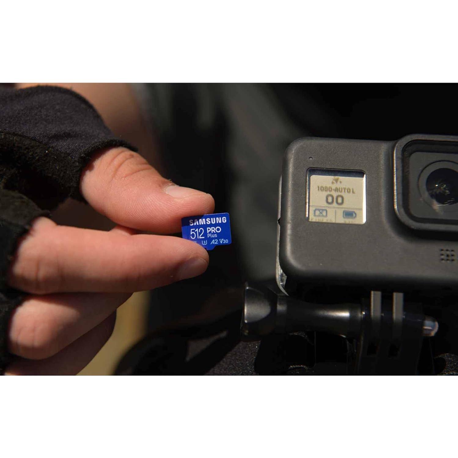 PRO Plus microSD Memory Card + Adapter, 512GB microSDXC, Up to 180 MB/s, Full HD & 4K UHD, UHS I, C10, U3, V30, A2, for Android Smartphones, Tablets, GoPRO, and DJI Drone (MB MD512SA/AM)