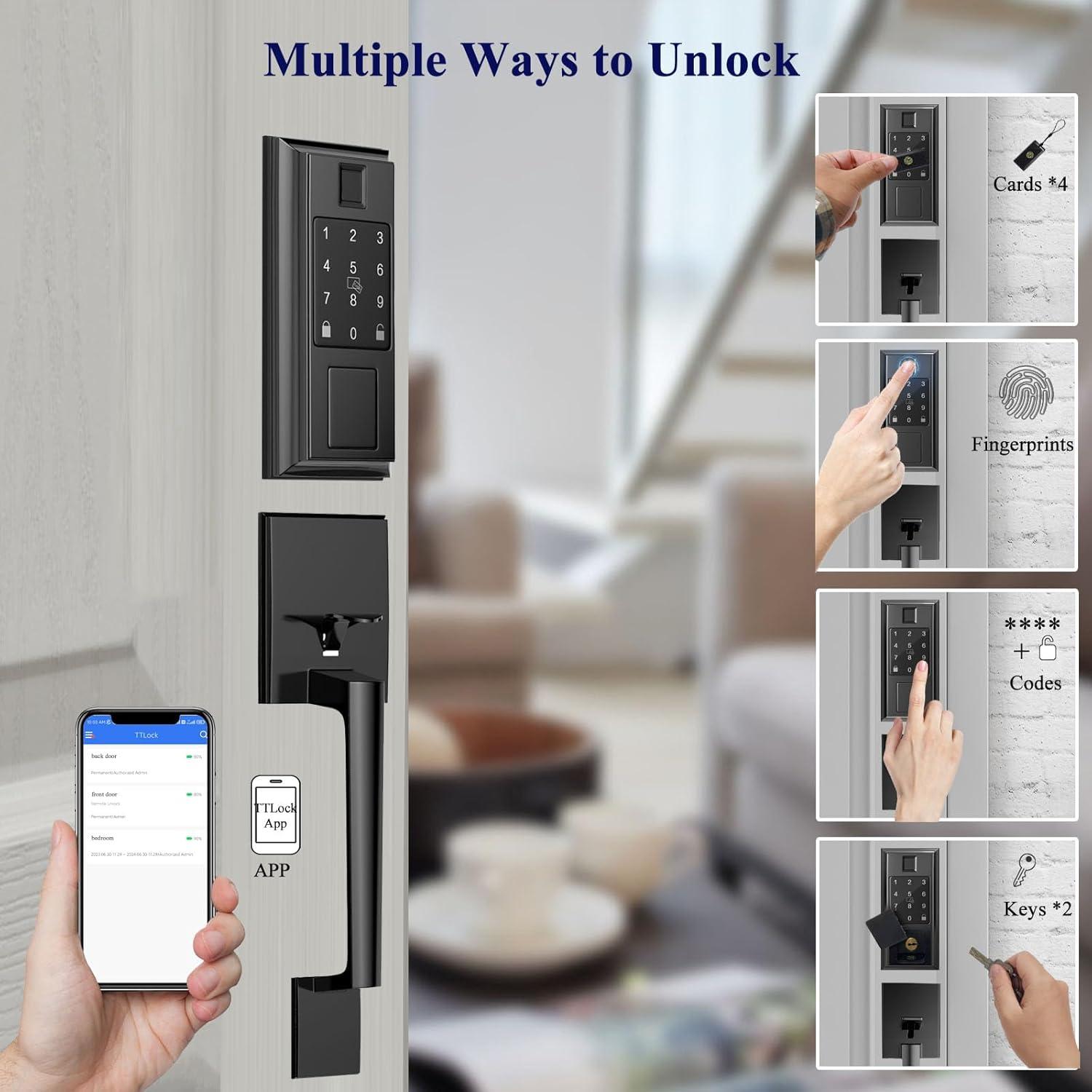 Smart Locks for Front Door with Handle Knob Set, Keyless Entry Door Lock, Fingerprint & App Control, Touchscreen Keypad Deadbolt, Auto Lock, Matte Black