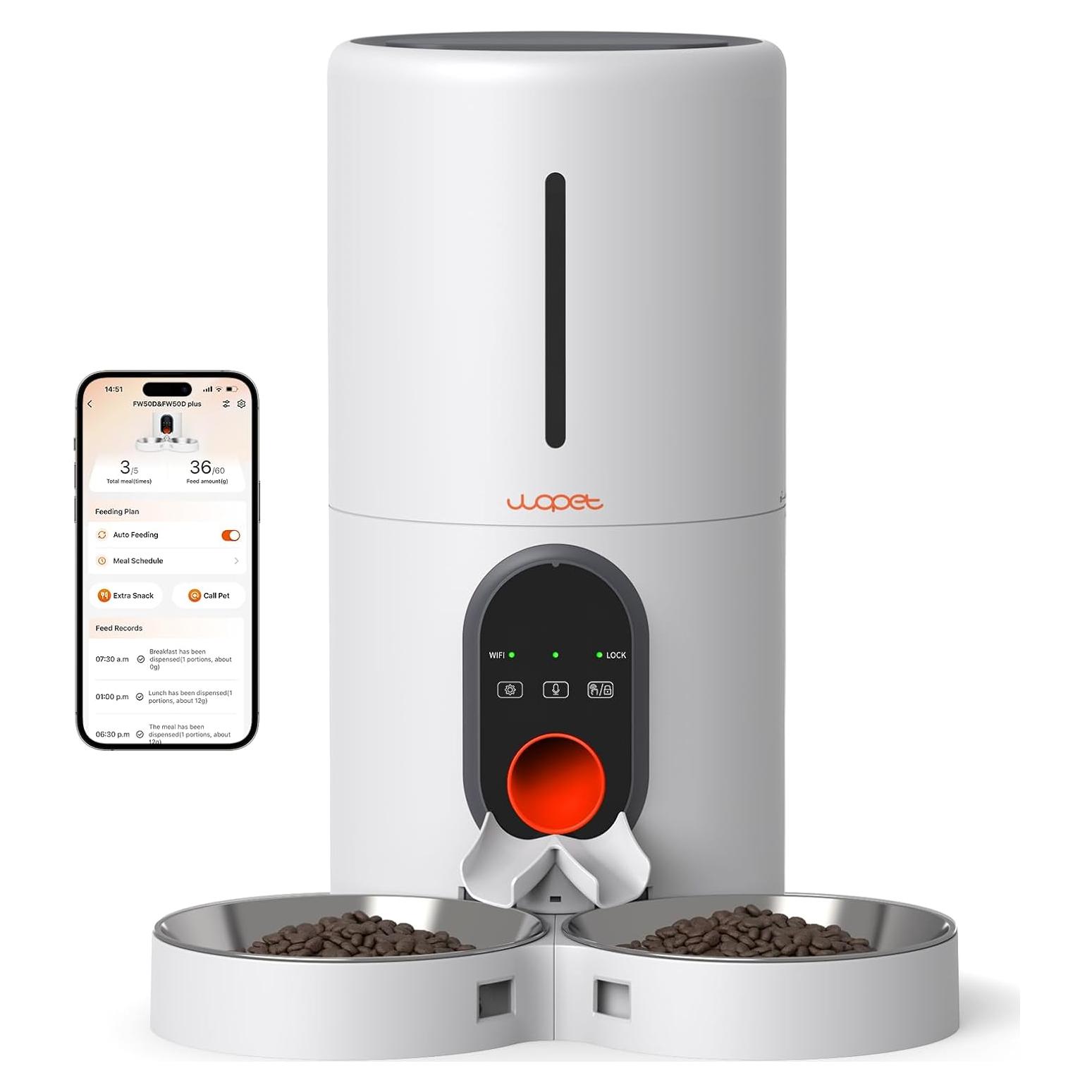 Comedero Automático WOPET para Gatos y Perros 6L WiFi