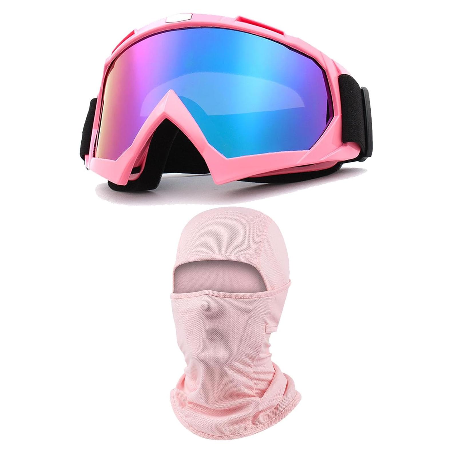 Gafas de Motocross Immoono con Balaclava Rosa y Lentes Azules