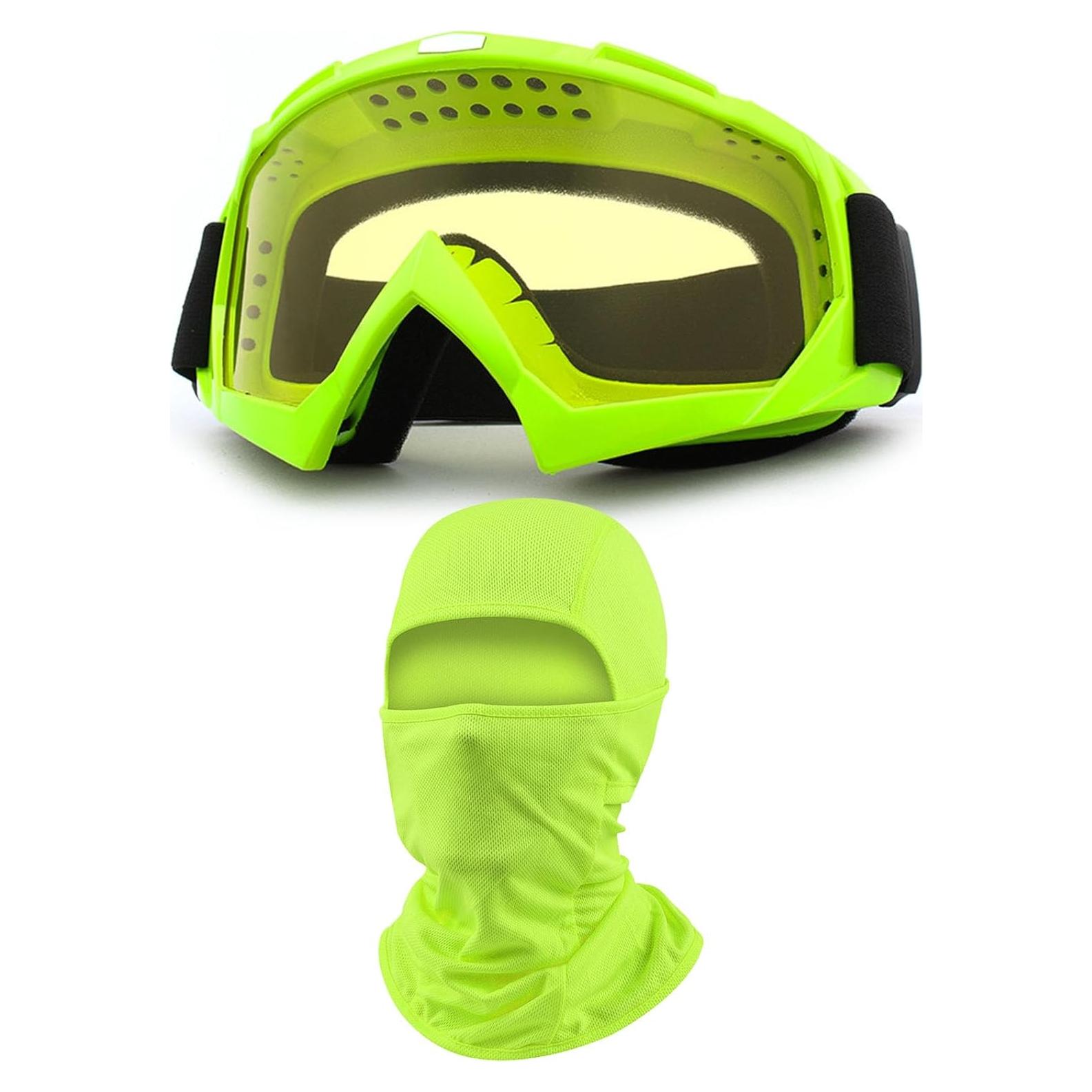 Gafas de Motocross Immoono con Balaclava Verde Ámbar