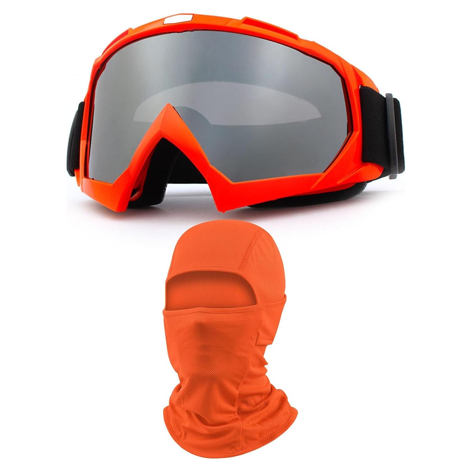 Gafas de Motocross Immoono con Balaclava Naranja y Plata