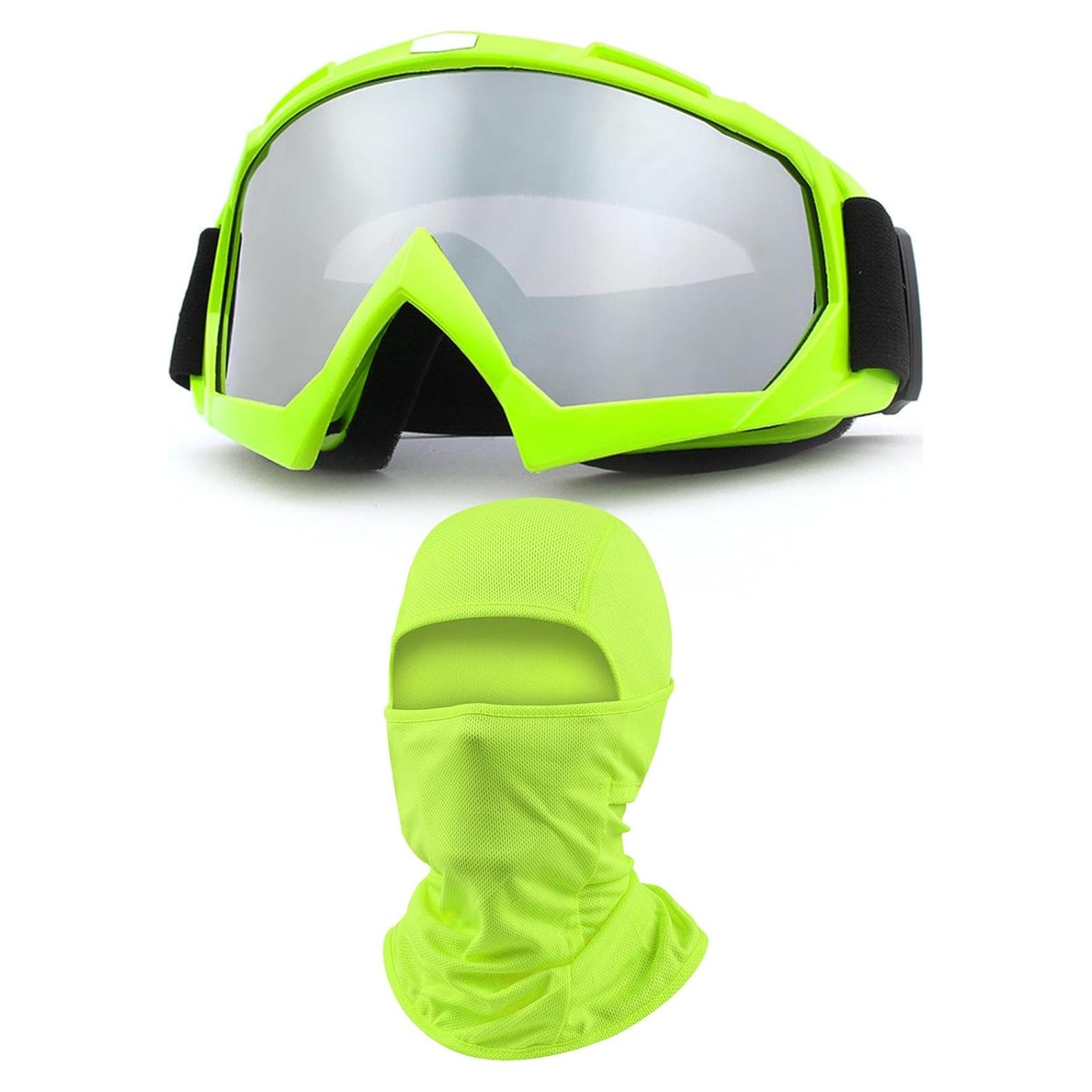Gafas de Motocicleta Immoono con Balaclava Verde y Plata