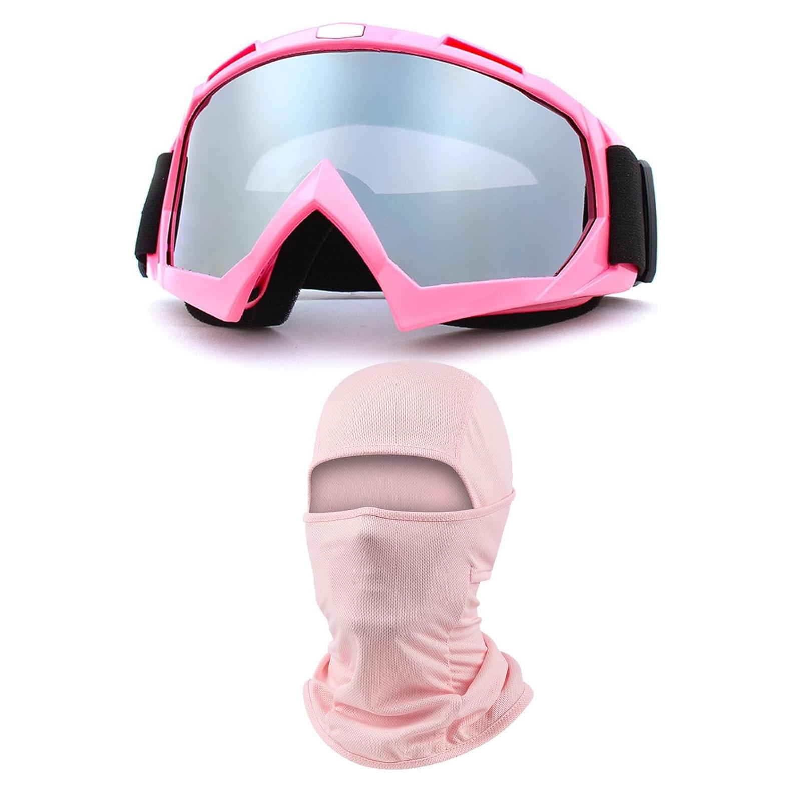 Gafas de Motocross Immoono con Balaclava Rosa y Lentes Plata