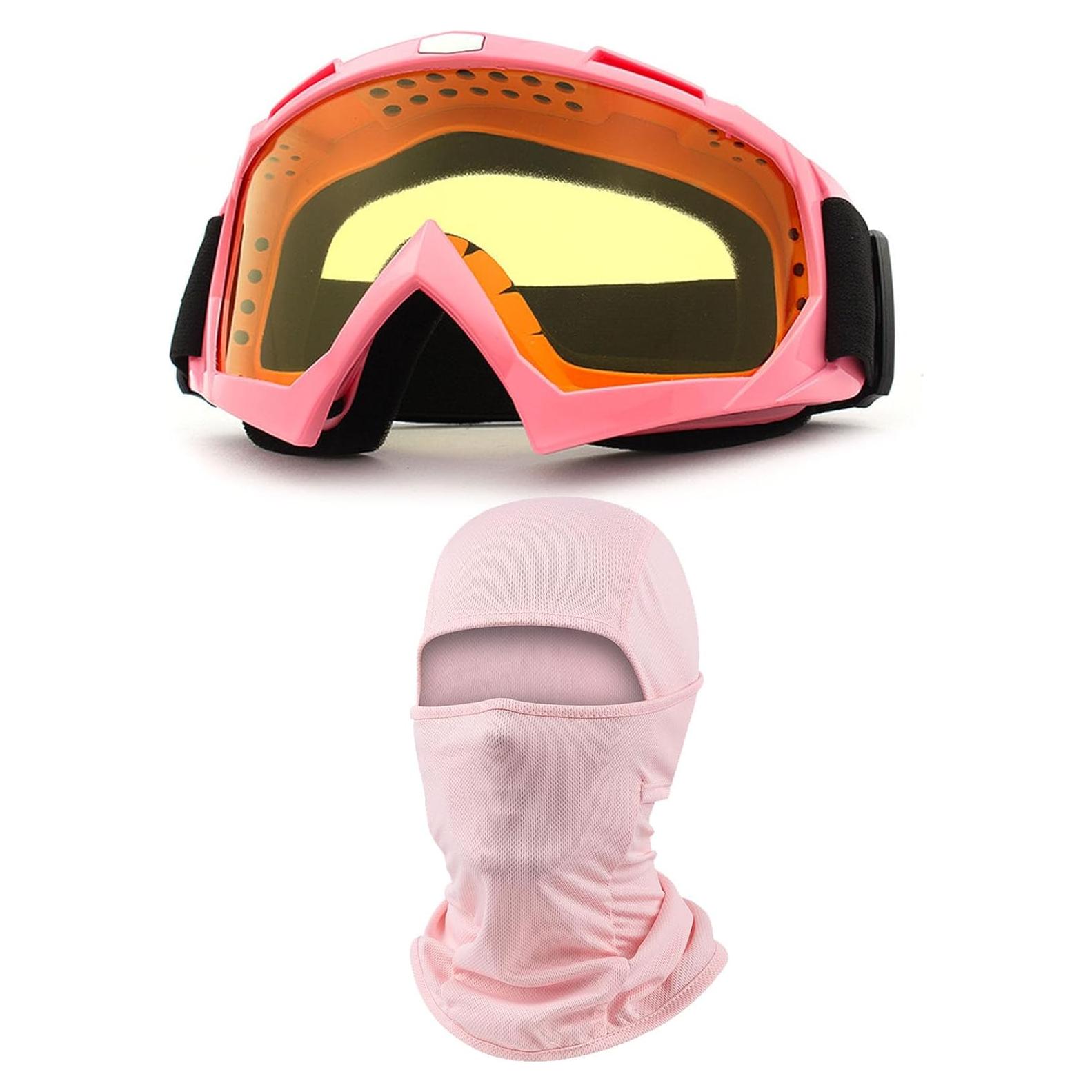 Gafas de Motocross Immoono con Balaclava Rosa y Lentes Ámbar