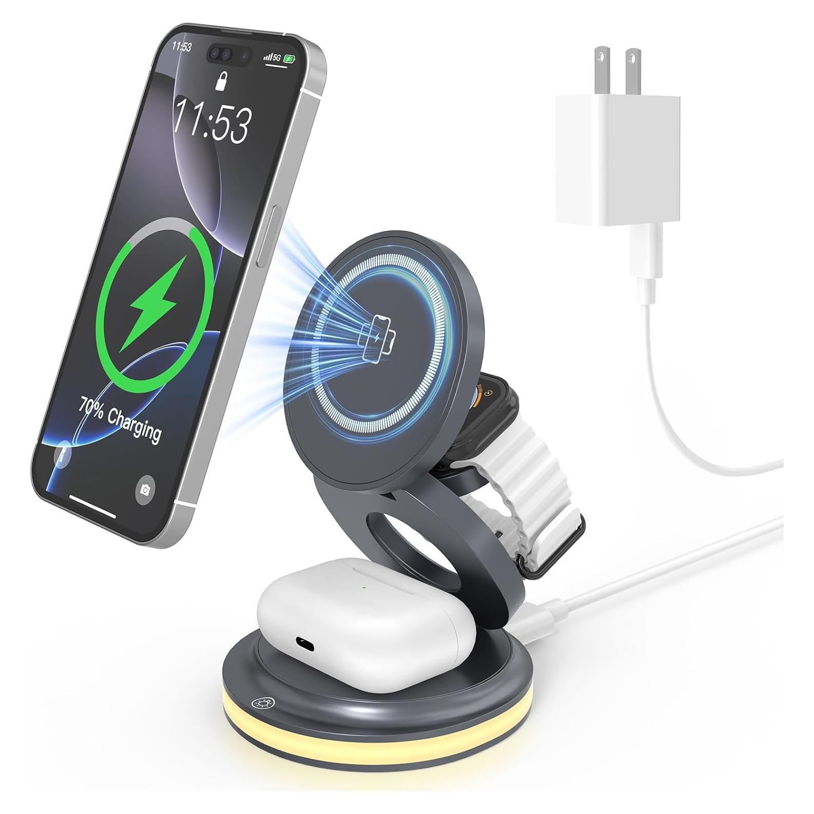 Cargador Inalámbrico 3-en-1 ZealSound Magnético 15W con Luz