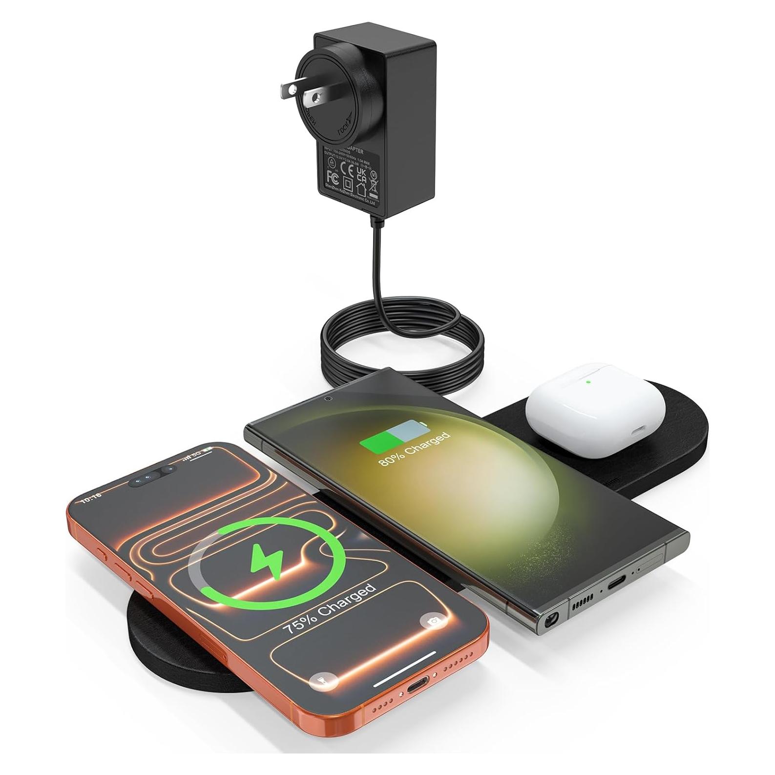 Cargador Inalámbrico 3 en 1 ZealSound Negro PU Cuero