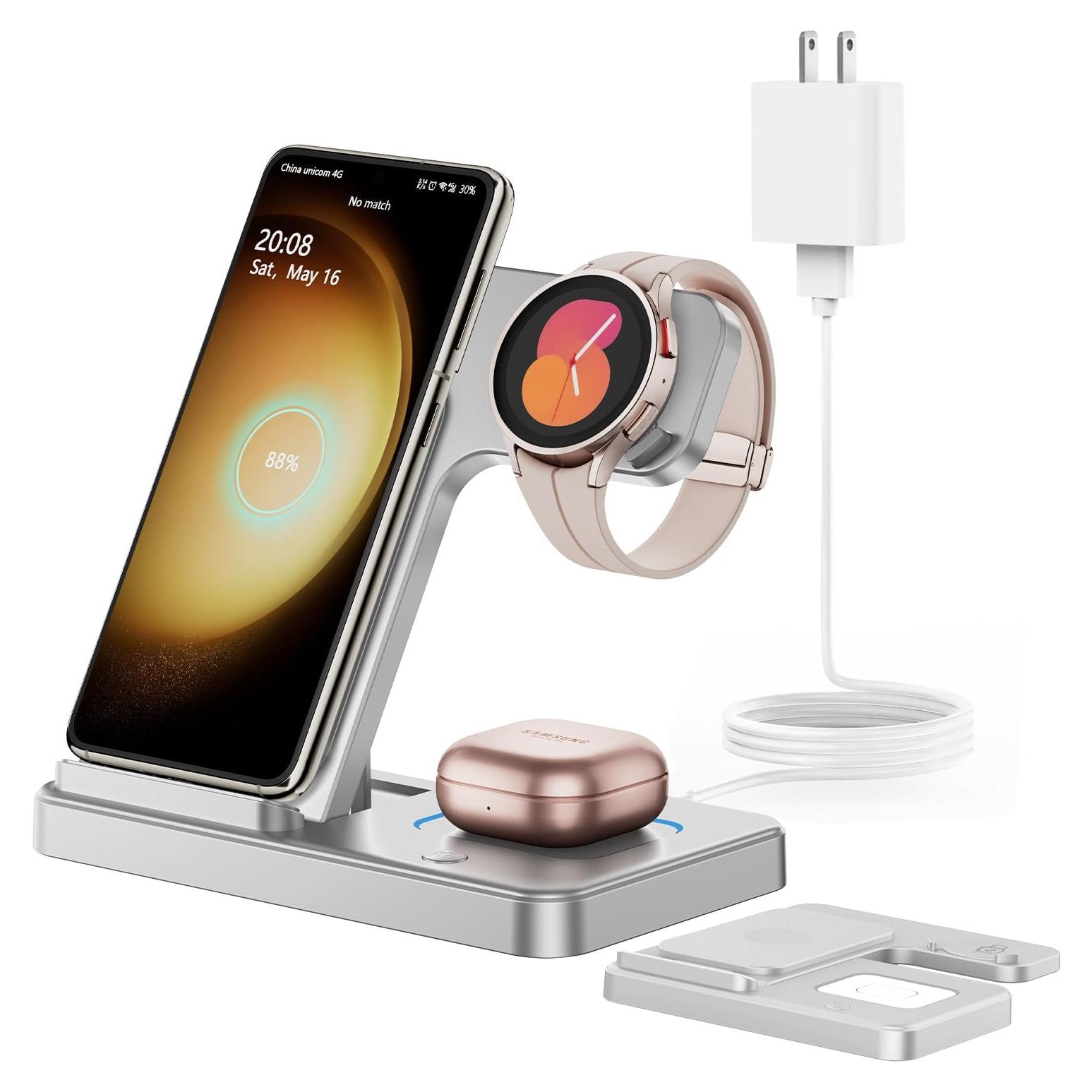 Cargador Inalámbrico 3 en 1 GEEKERA para Samsung Galaxy y Watch