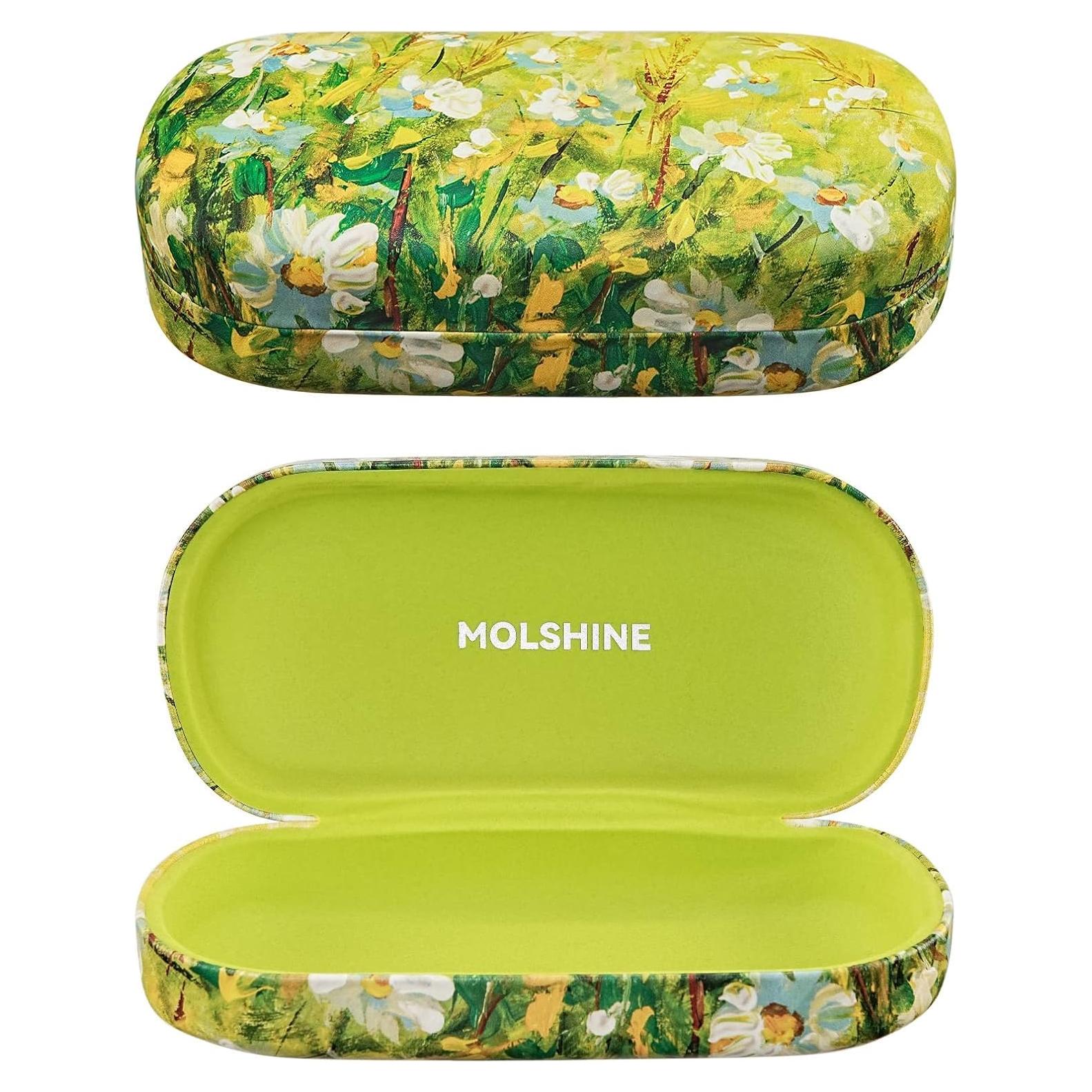 Molshine Funda Dura de Cuero para Gafas - Grande Verde