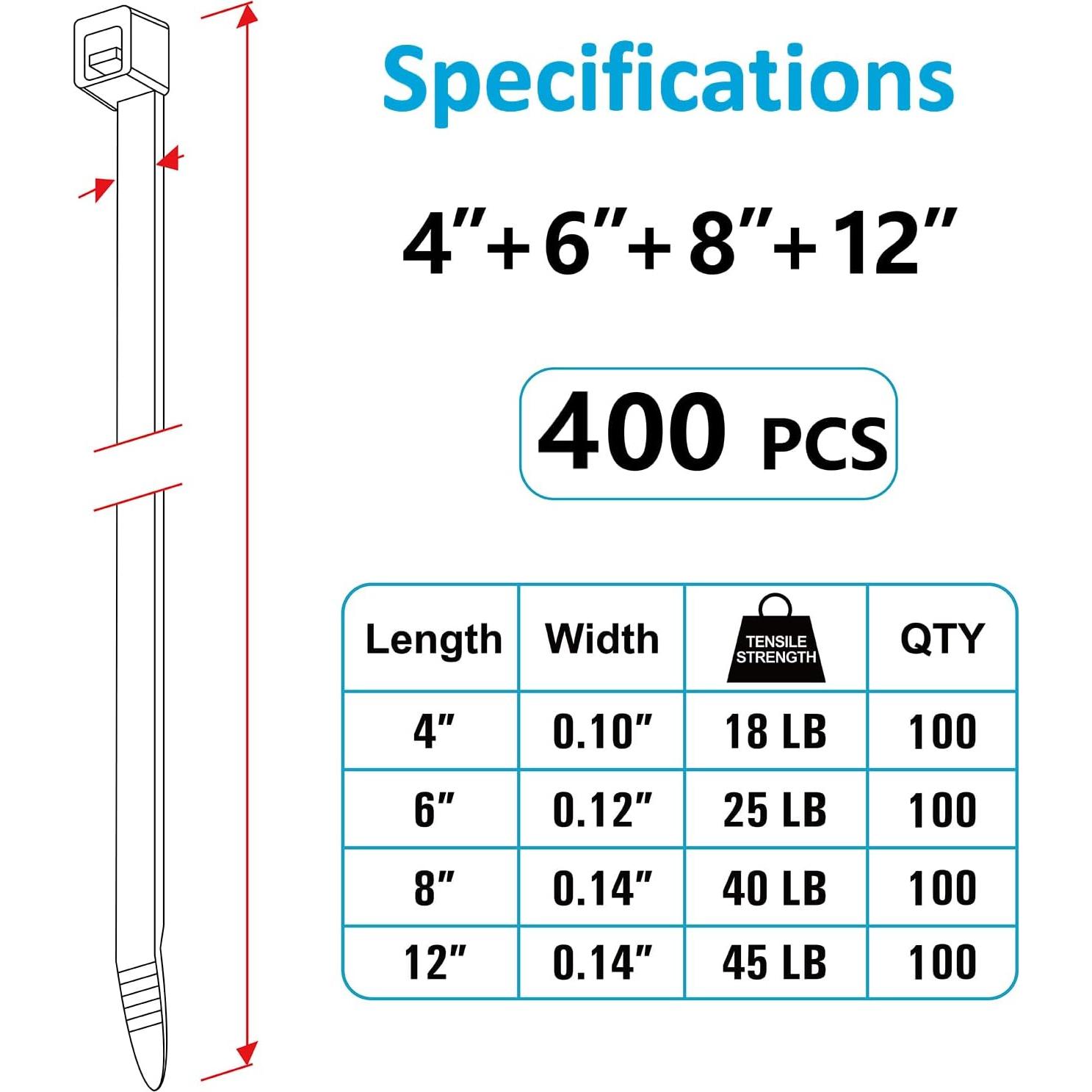 Bridas de Plástico ANOSON 400 Piezas 10-30 cm Resistentes UV