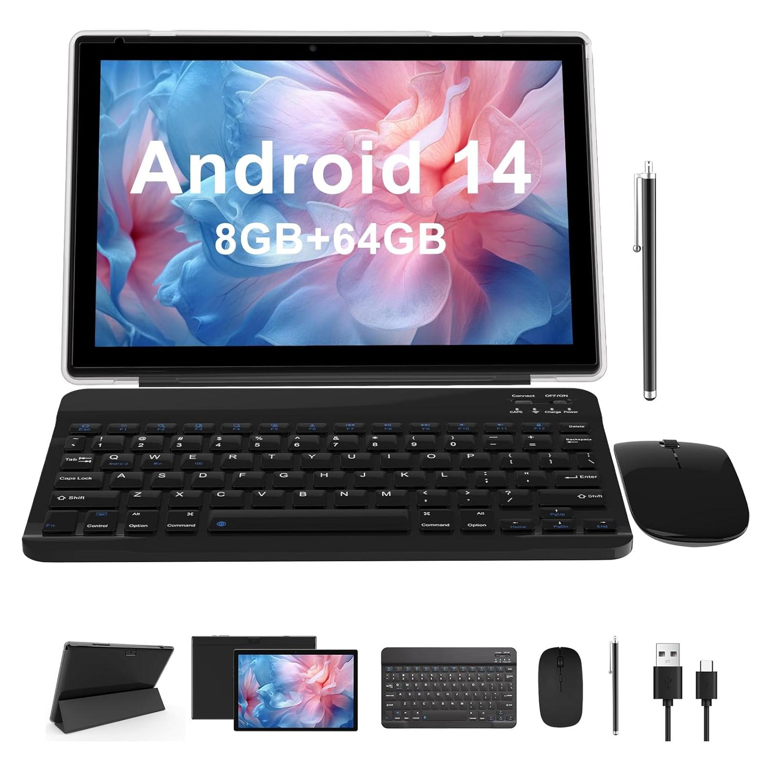 Tableta 2 en 1 NOVOJOY 10.1" Android 14 64GB/4GB Teclado