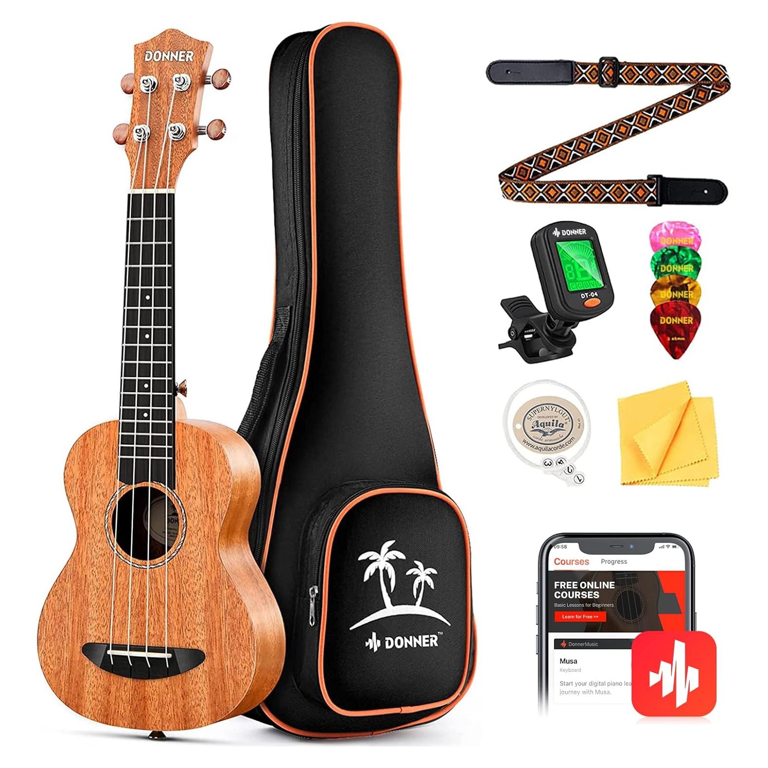 Ukelele Soprano Donner Caoba 21" Kit Completo para Principiantes
