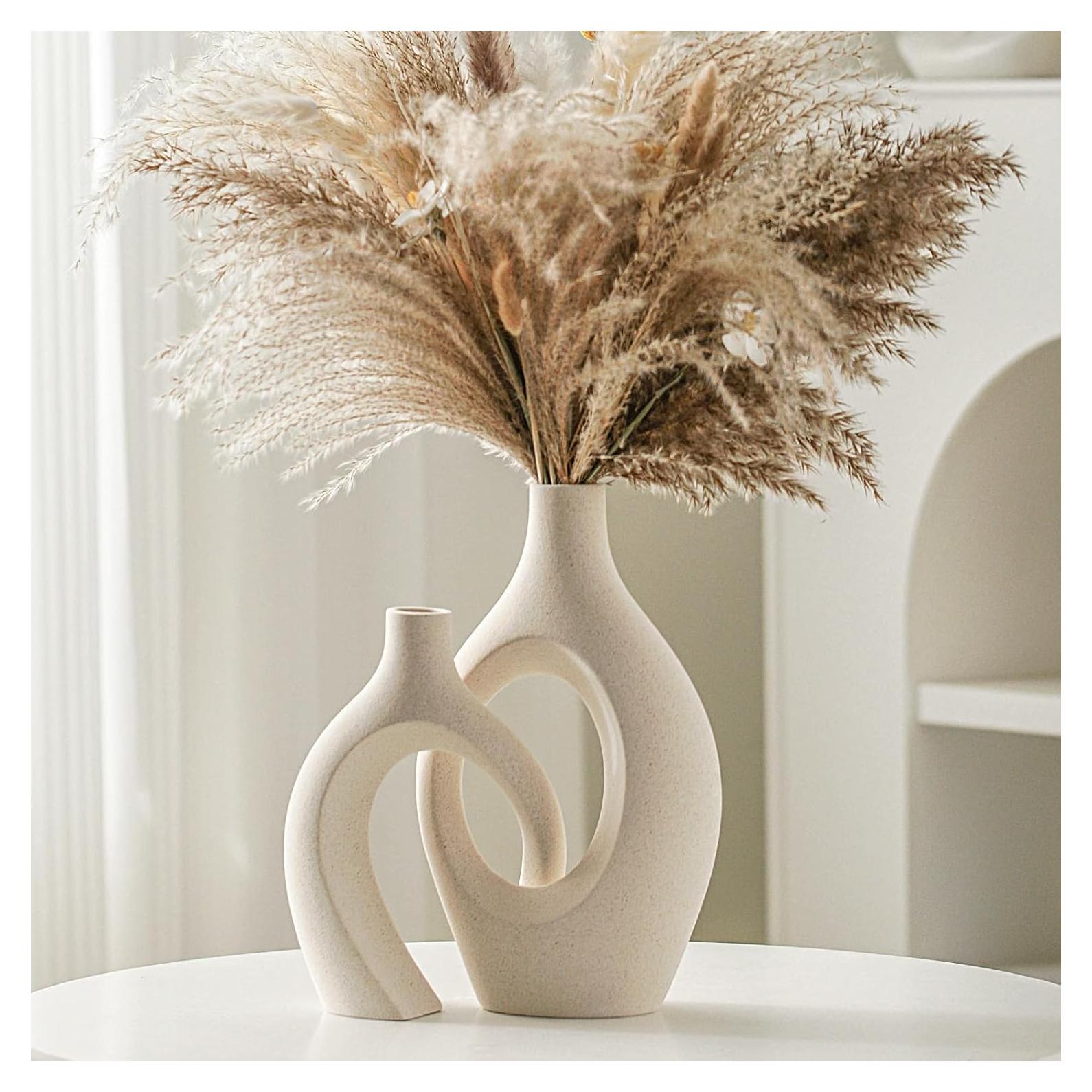 Juego de Jarrones de Cerámica Lvases 2 Piezas Estilo Boho 17.3 cm